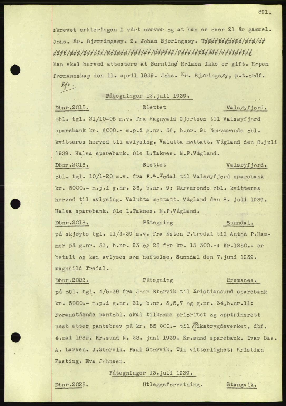 Nordmøre sorenskriveri, AV/SAT-A-4132/1/2/2Ca: Pantebok nr. C80, 1936-1939, Dagboknr: 2015/1939