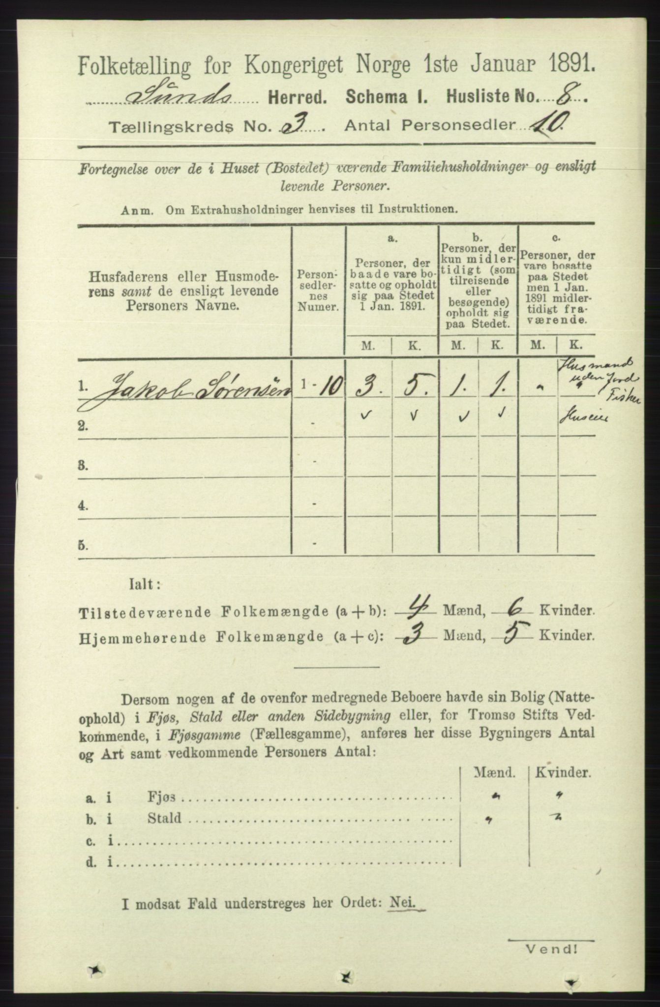 RA, Folketelling 1891 for 1245 Sund herred, 1891, s. 1137