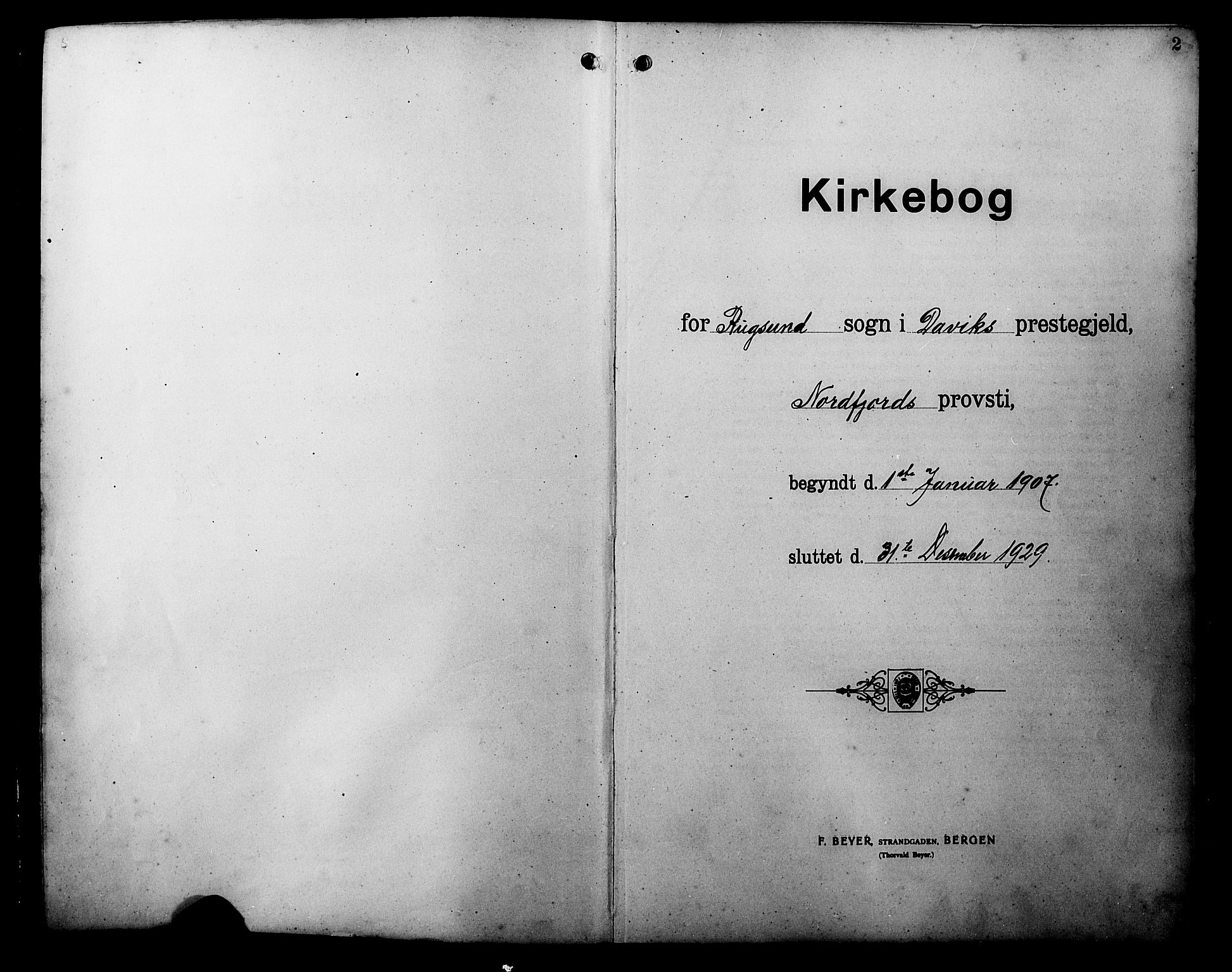 Davik sokneprestembete, SAB/A-79701/H/Hab/Habc/L0003: Klokkerbok nr. C 3, 1907-1929, s. 2
