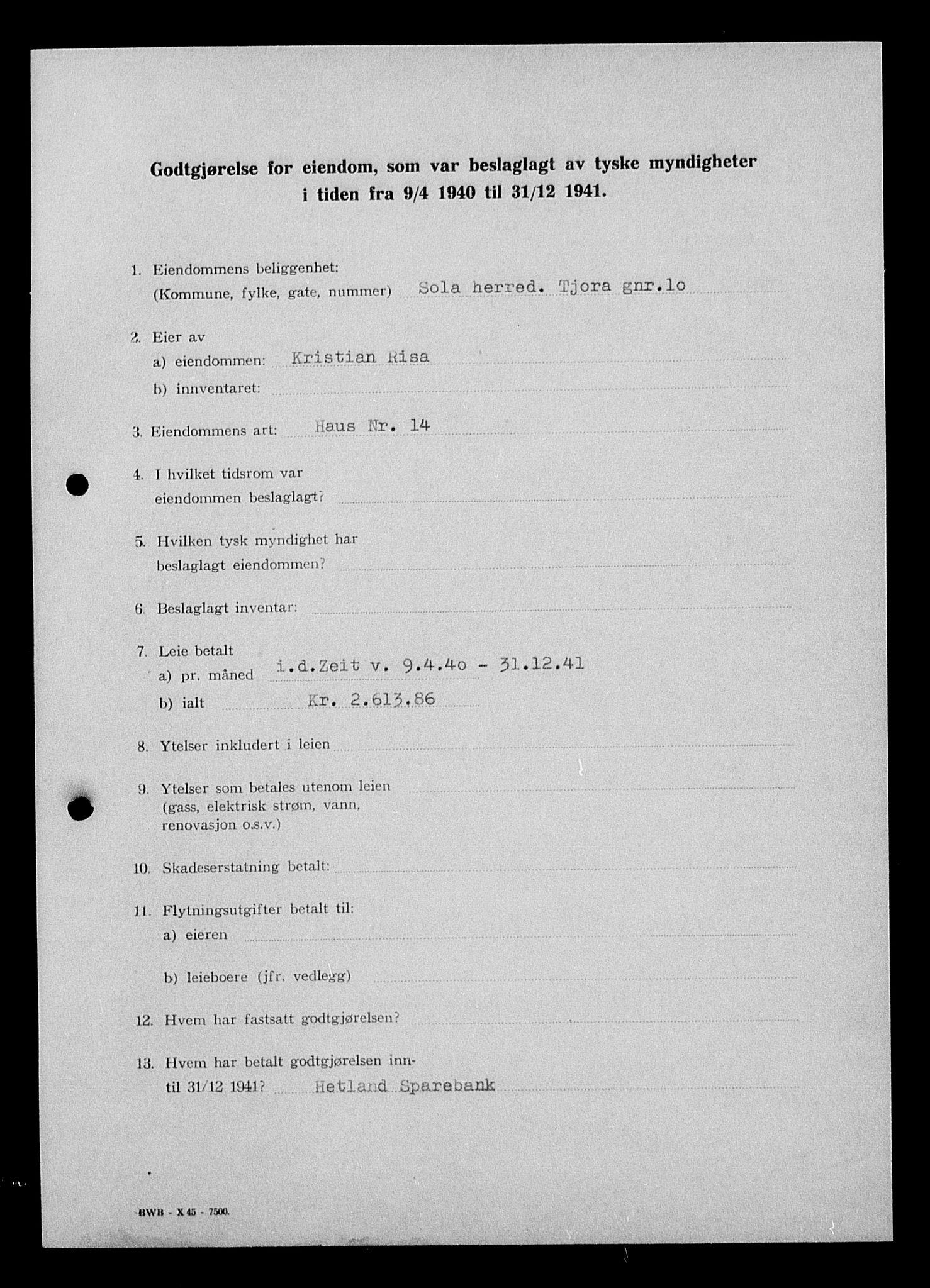 Justisdepartementet, Tilbakeføringskontoret for inndratte formuer, AV/RA-S-1564/I/L1015: Godtgjørelse for beslaglagt eiendom, 1940-1941, s. 102