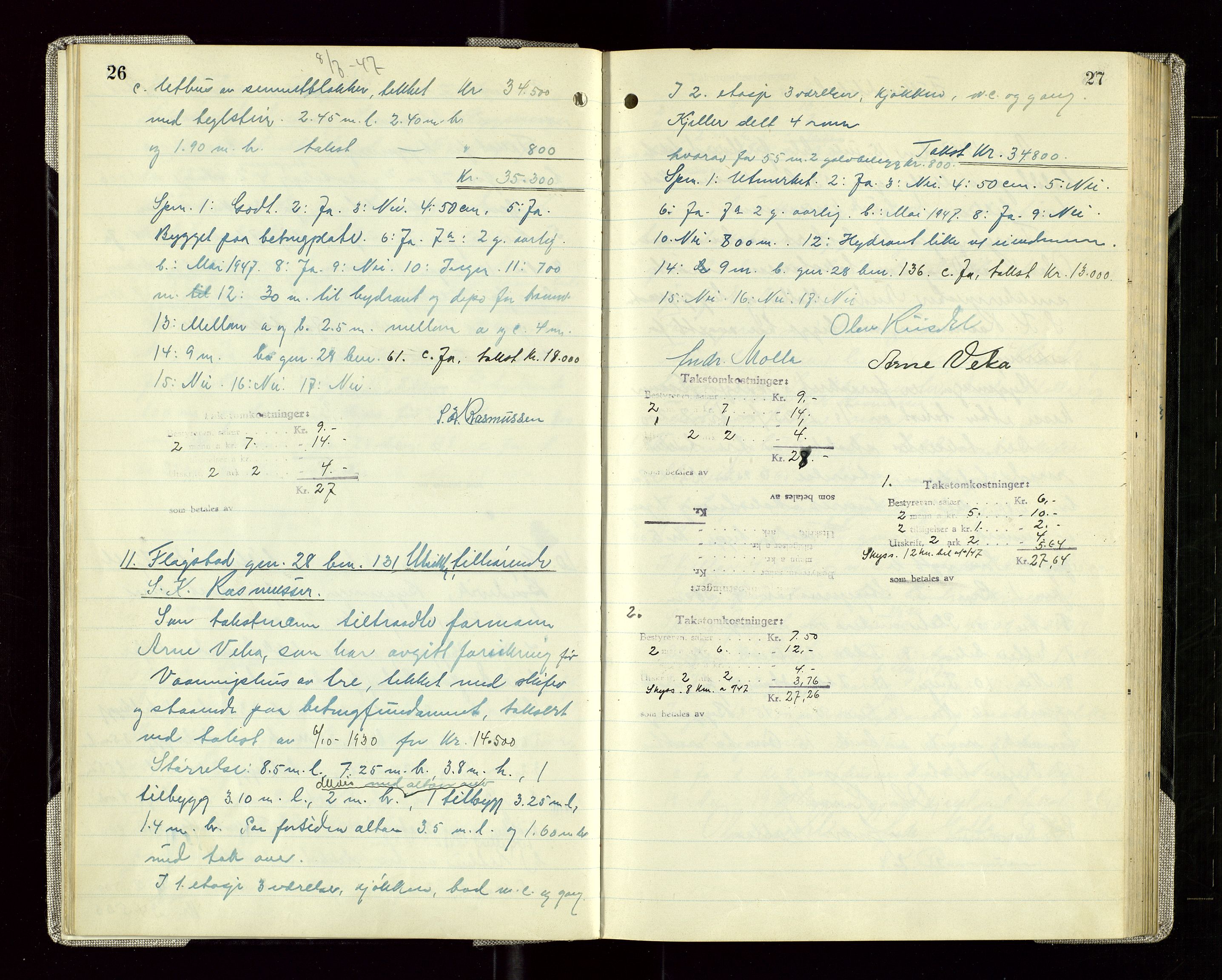 Sauda lensmannskontor, AV/SAST-A-100177/Goa/L0005: "Branntakstprotokoll for Sauda lensmannsdistrikt", 1946-1955, s. 26-27