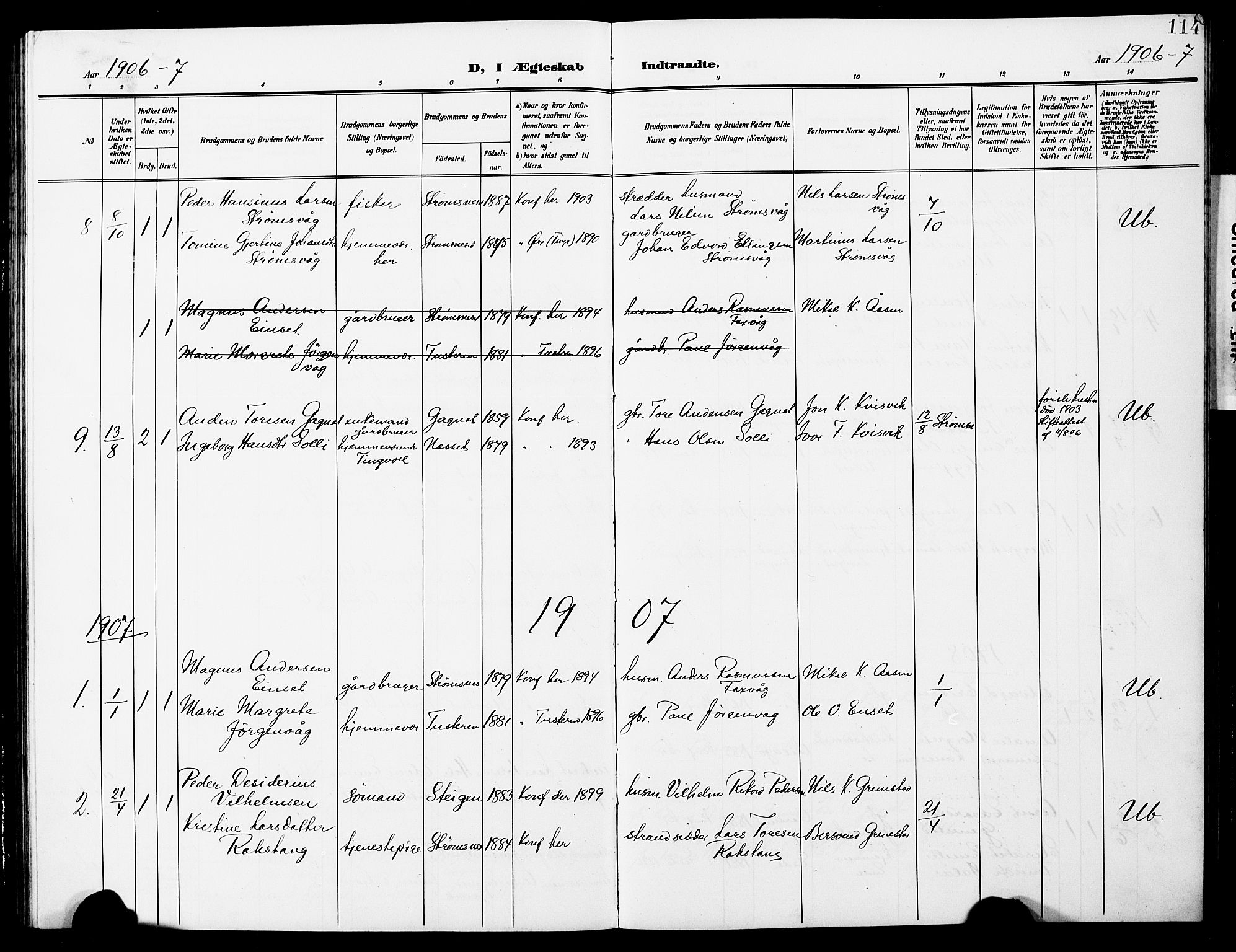 Ministerialprotokoller, klokkerbøker og fødselsregistre - Møre og Romsdal, SAT/A-1454/587/L1001: Klokkerbok nr. 587C01, 1906-1927, s. 114