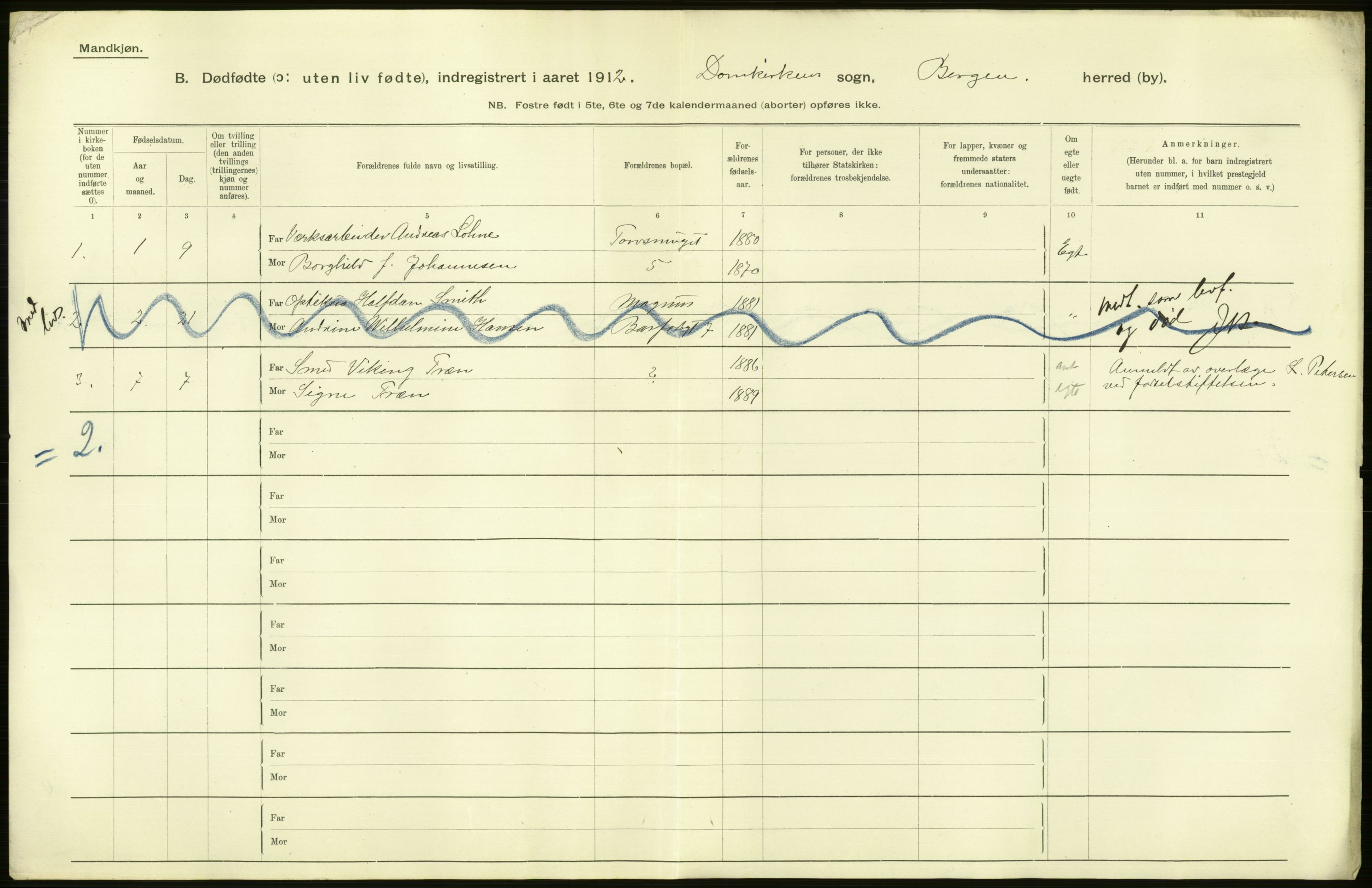 Statistisk sentralbyrå, Sosiodemografiske emner, Befolkning, AV/RA-S-2228/D/Df/Dfb/Dfbb/L0033: Bergen: Gifte, døde, dødfødte., 1912, s. 4