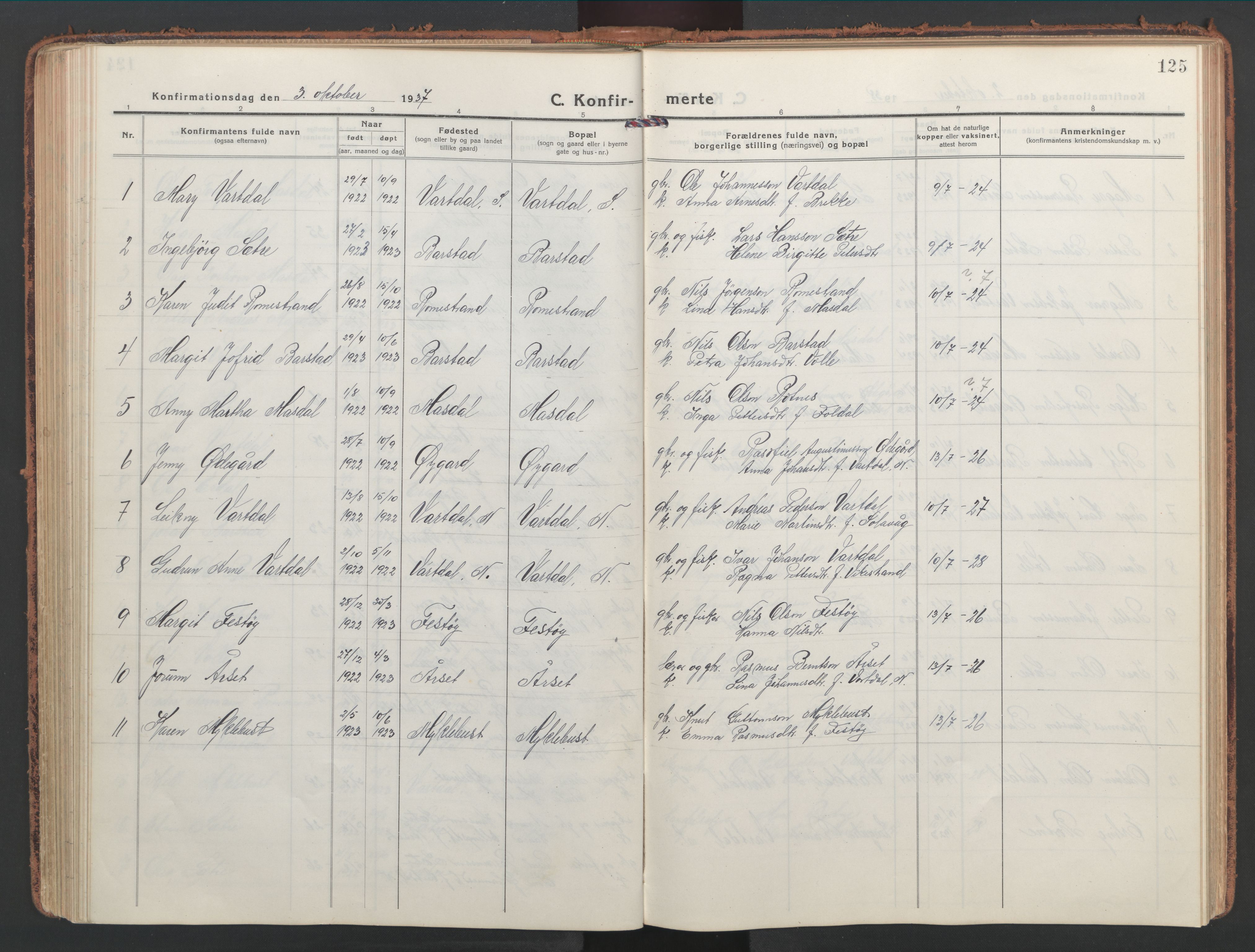 Ministerialprotokoller, klokkerbøker og fødselsregistre - Møre og Romsdal, AV/SAT-A-1454/514/L0202: Klokkerbok nr. 514C02, 1916-1944, s. 125