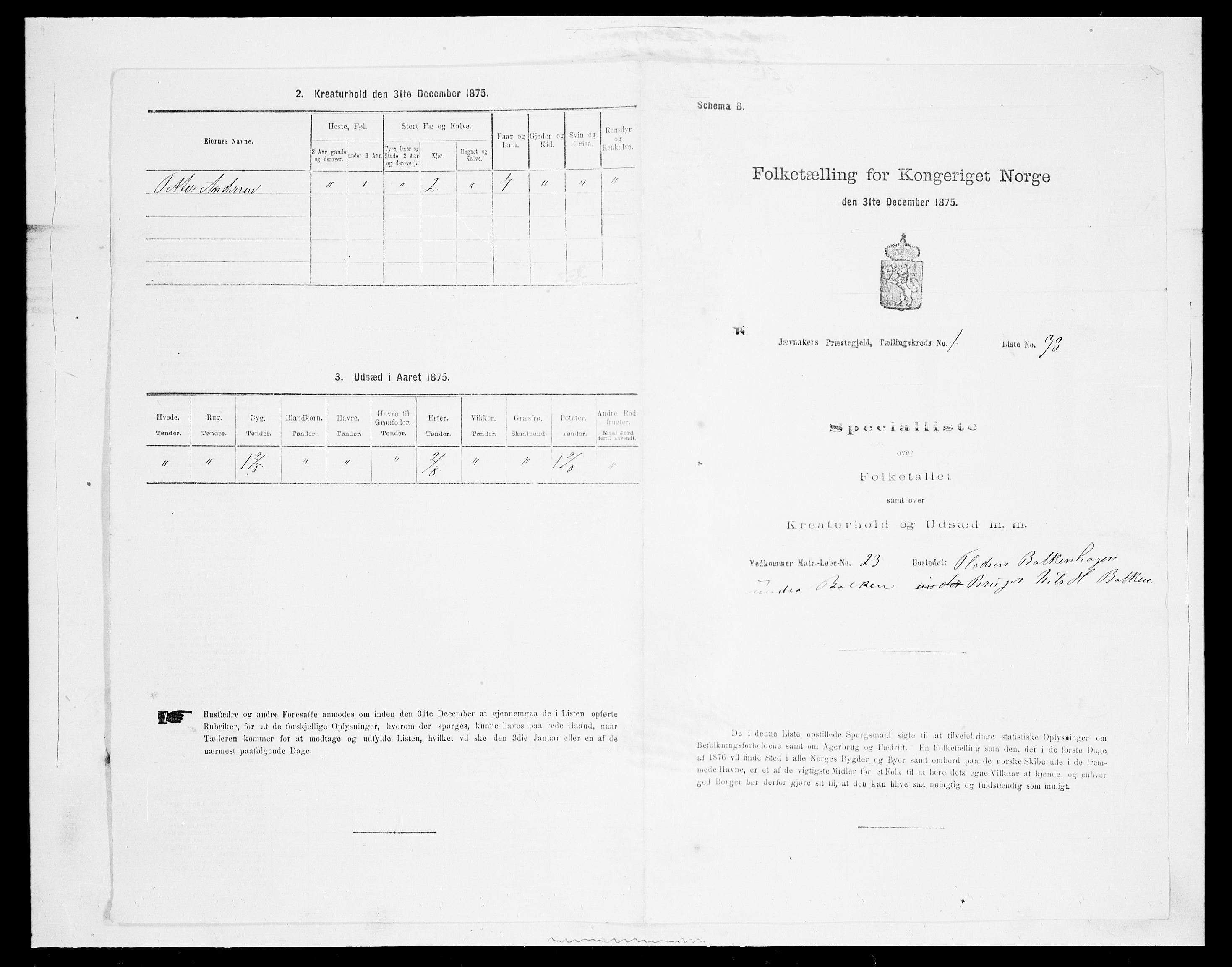 SAH, Folketelling 1875 for 0532P Jevnaker prestegjeld, 1875, s. 257