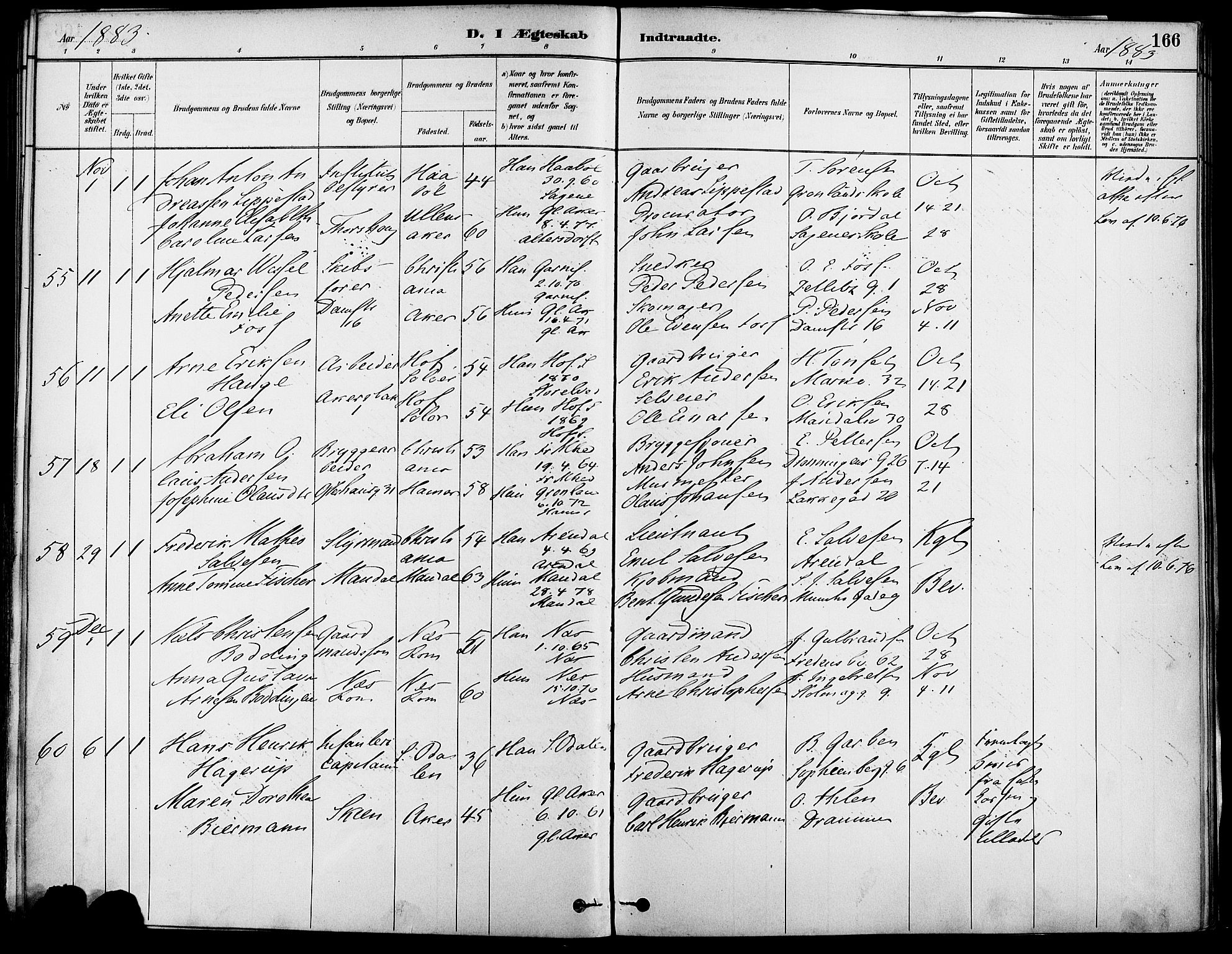 Gamle Aker prestekontor Kirkebøker, AV/SAO-A-10617a/F/L0007: Ministerialbok nr. 7, 1882-1890, s. 166