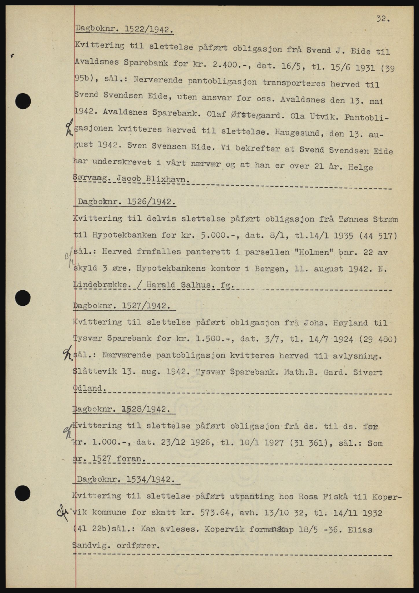 Karmsund sorenskriveri, SAST/A-100311/01/II/IIBBE/L0008: Pantebok nr. B 54, 1942-1943, Dagboknr: 1522/1942