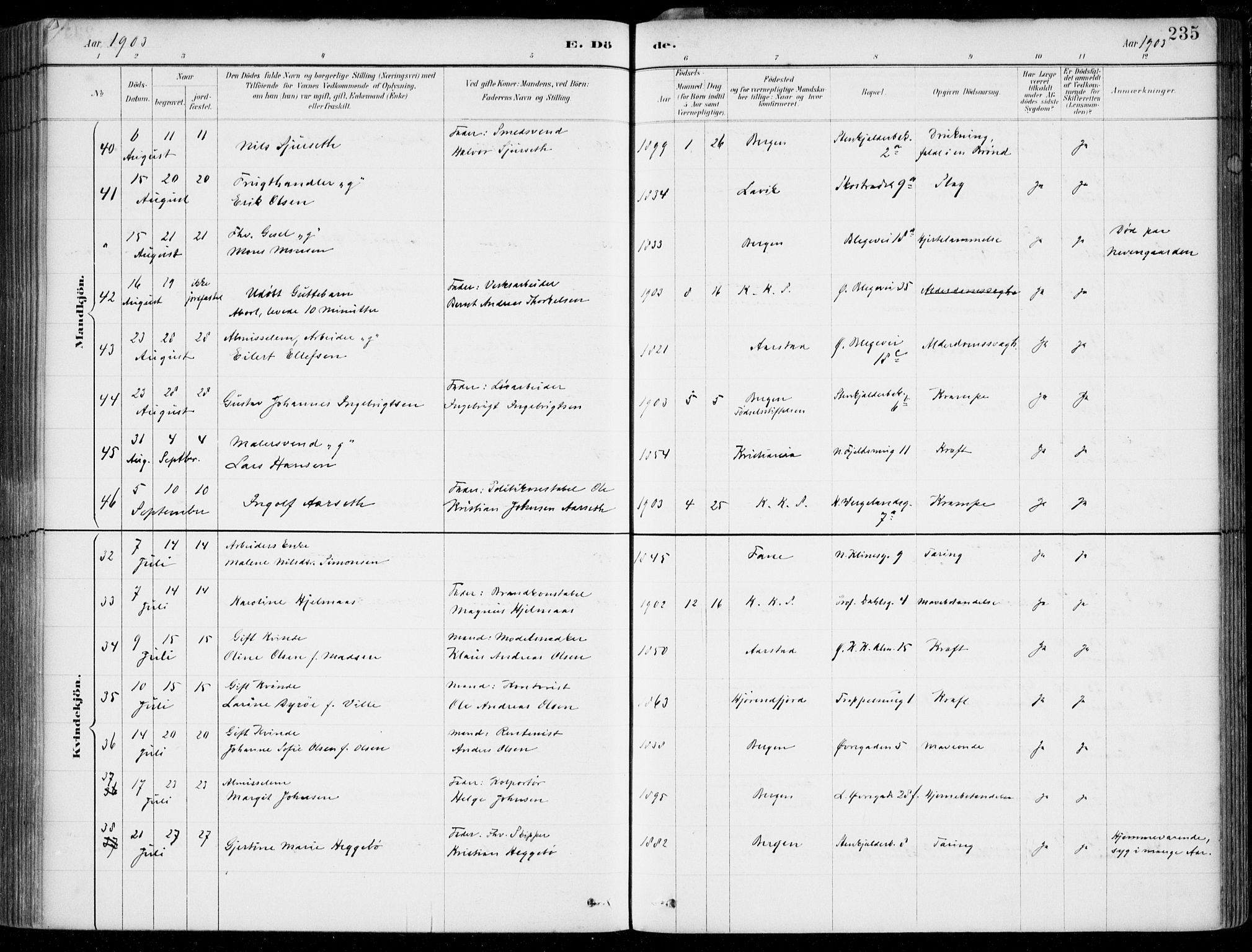 Korskirken sokneprestembete, AV/SAB-A-76101/H/Hab: Klokkerbok nr. E 4, 1884-1910, s. 235