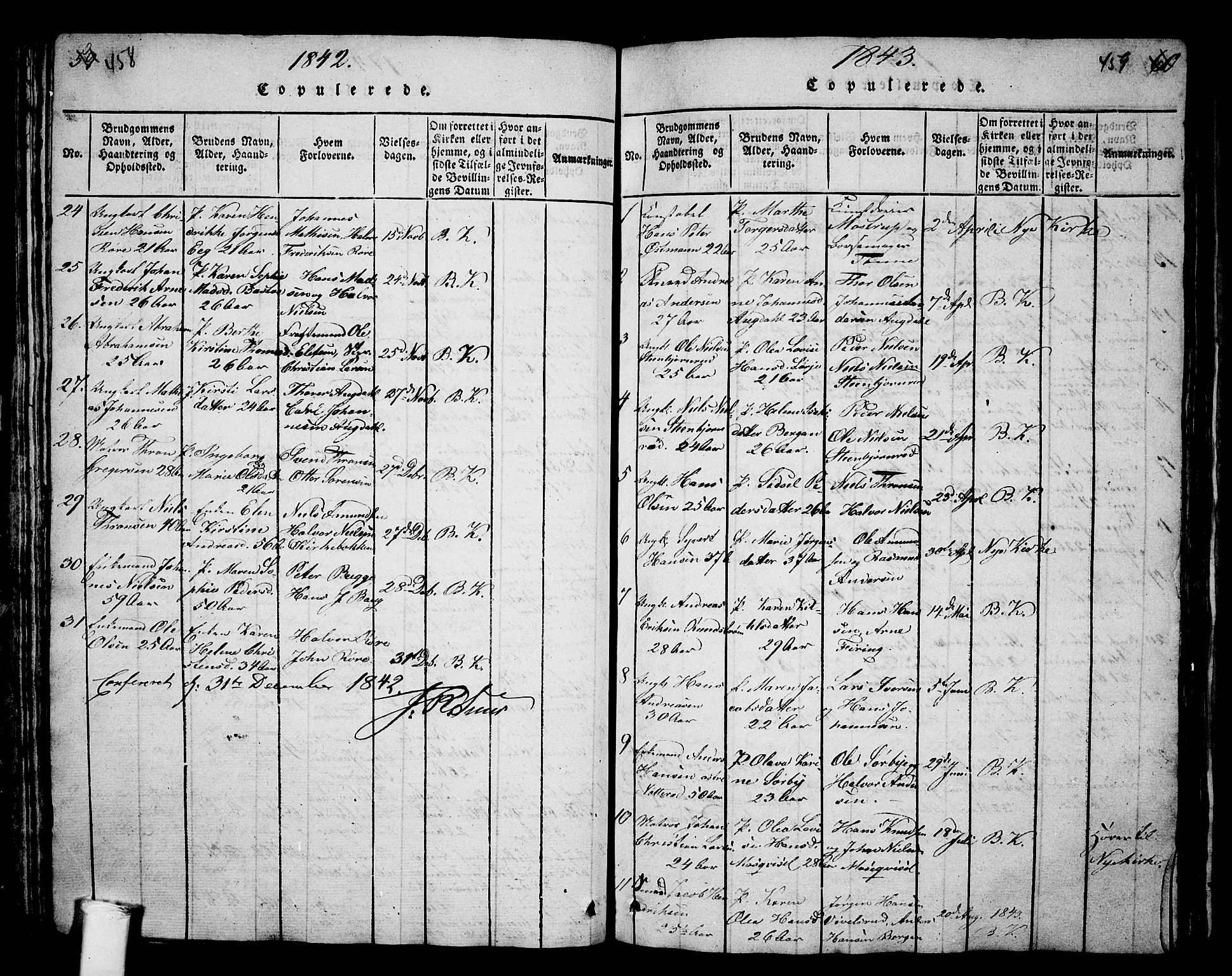 Borre kirkebøker, AV/SAKO-A-338/G/Ga/L0001: Klokkerbok nr. I 1, 1815-1851, s. 458-459
