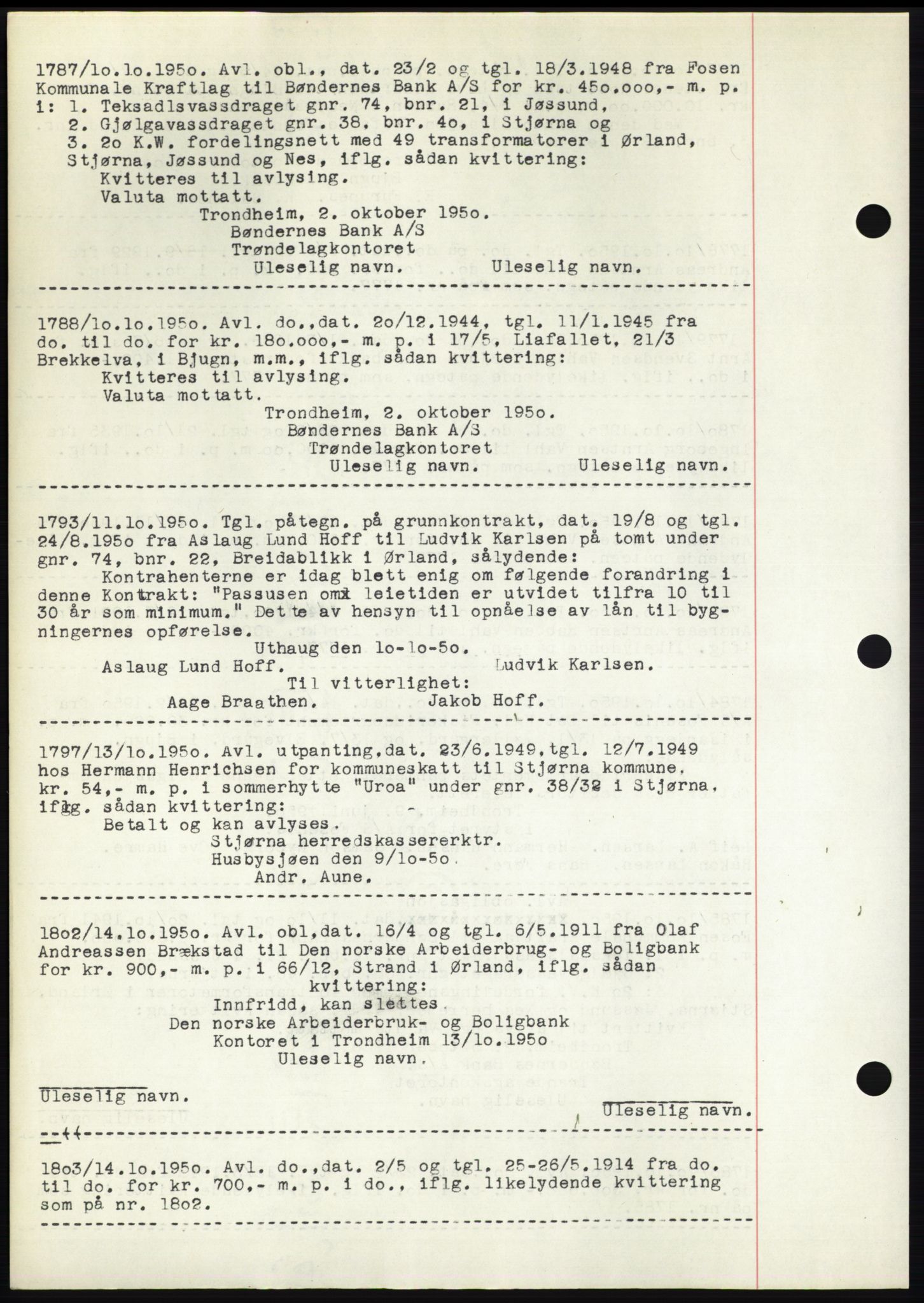 Fosen sorenskriveri, AV/SAT-A-1107/1/2/2C: Pantebok nr. B3, 1948-1950, Dagboknr: 1787/1950