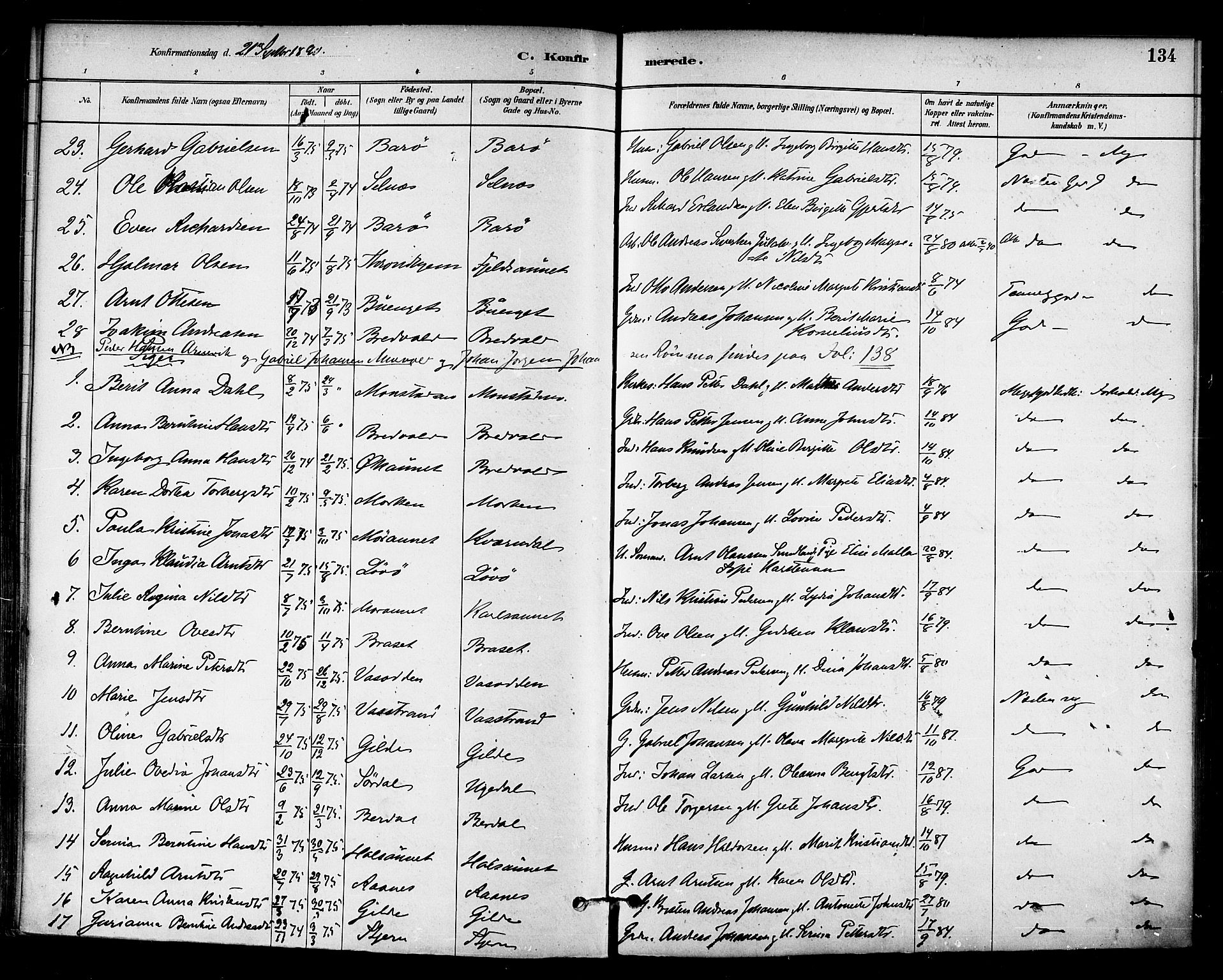 Ministerialprotokoller, klokkerbøker og fødselsregistre - Sør-Trøndelag, SAT/A-1456/655/L0680: Ministerialbok nr. 655A09, 1880-1894, s. 134