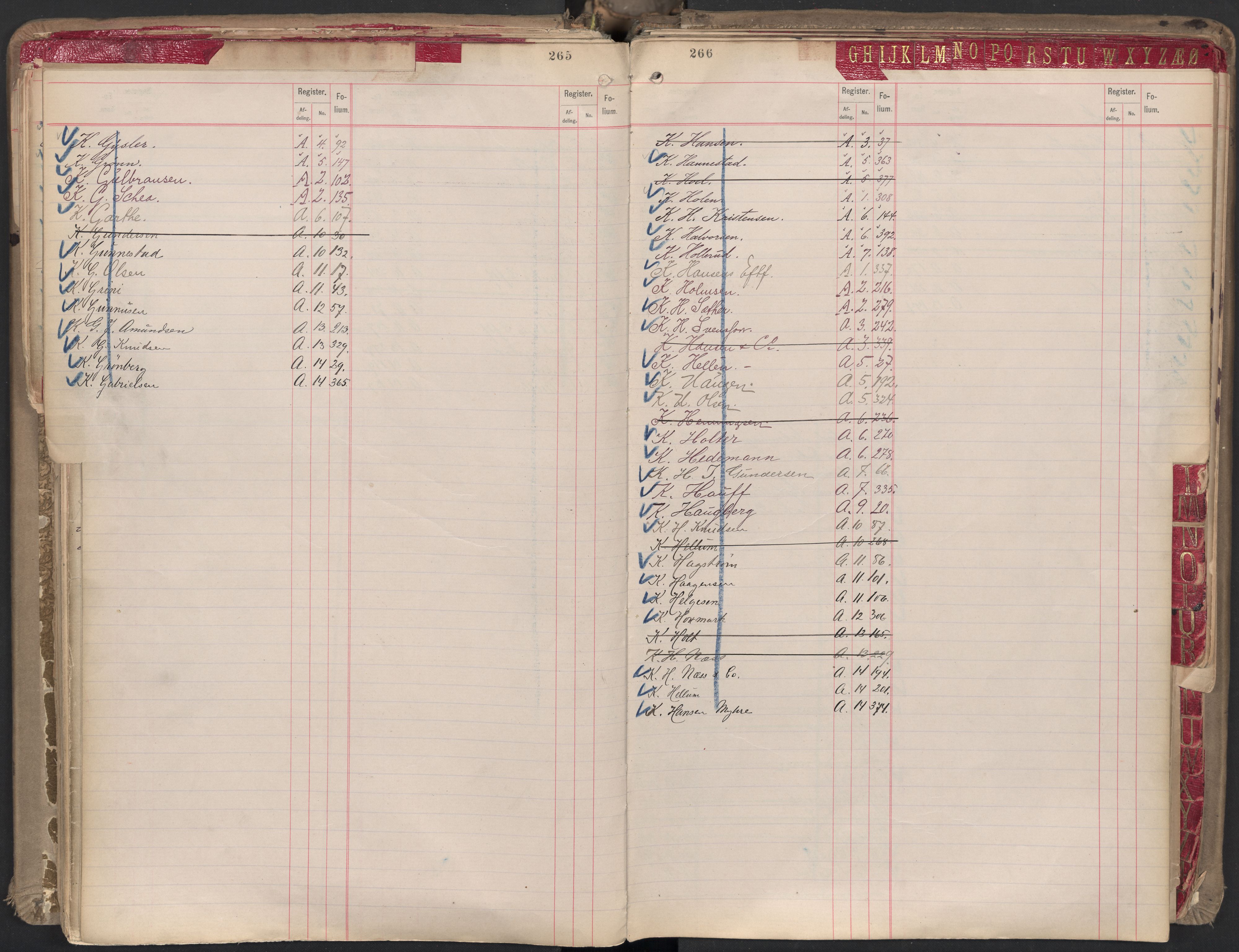 Oslo byfogd avd. II, AV/SAO-A-10942/G/Ga/Gaa/L0001: Firmaregister: A 1-15, B 1-4, C 1, 1890, s. 265-266