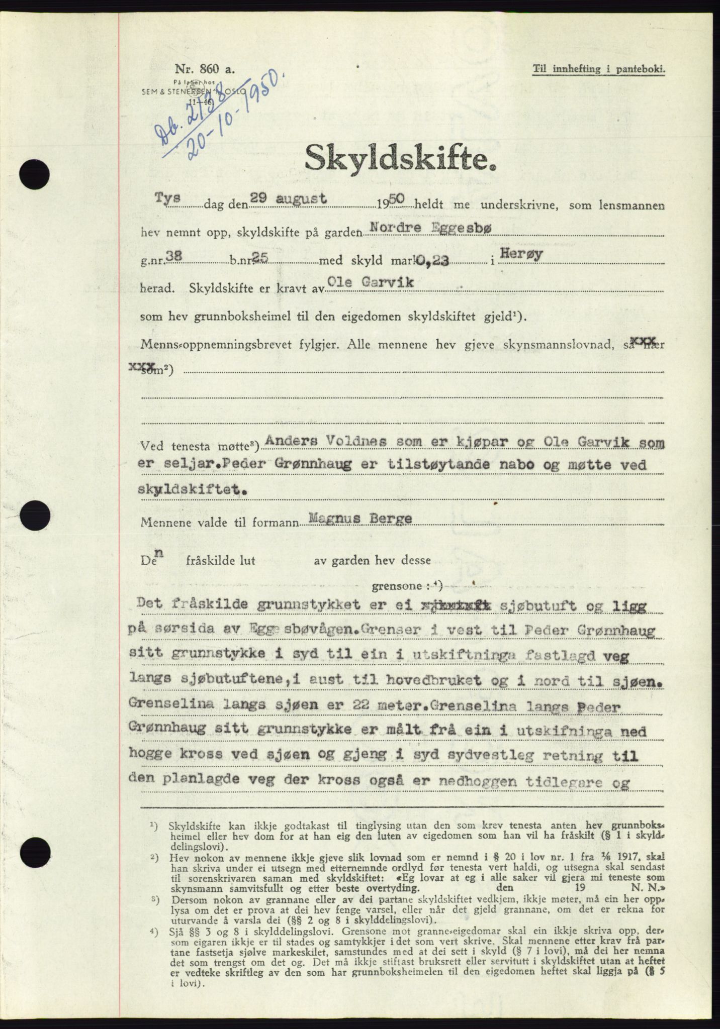 Søre Sunnmøre sorenskriveri, SAT/A-4122/1/2/2C/L0088: Pantebok nr. 14A, 1950-1951, Dagboknr: 2138/1950