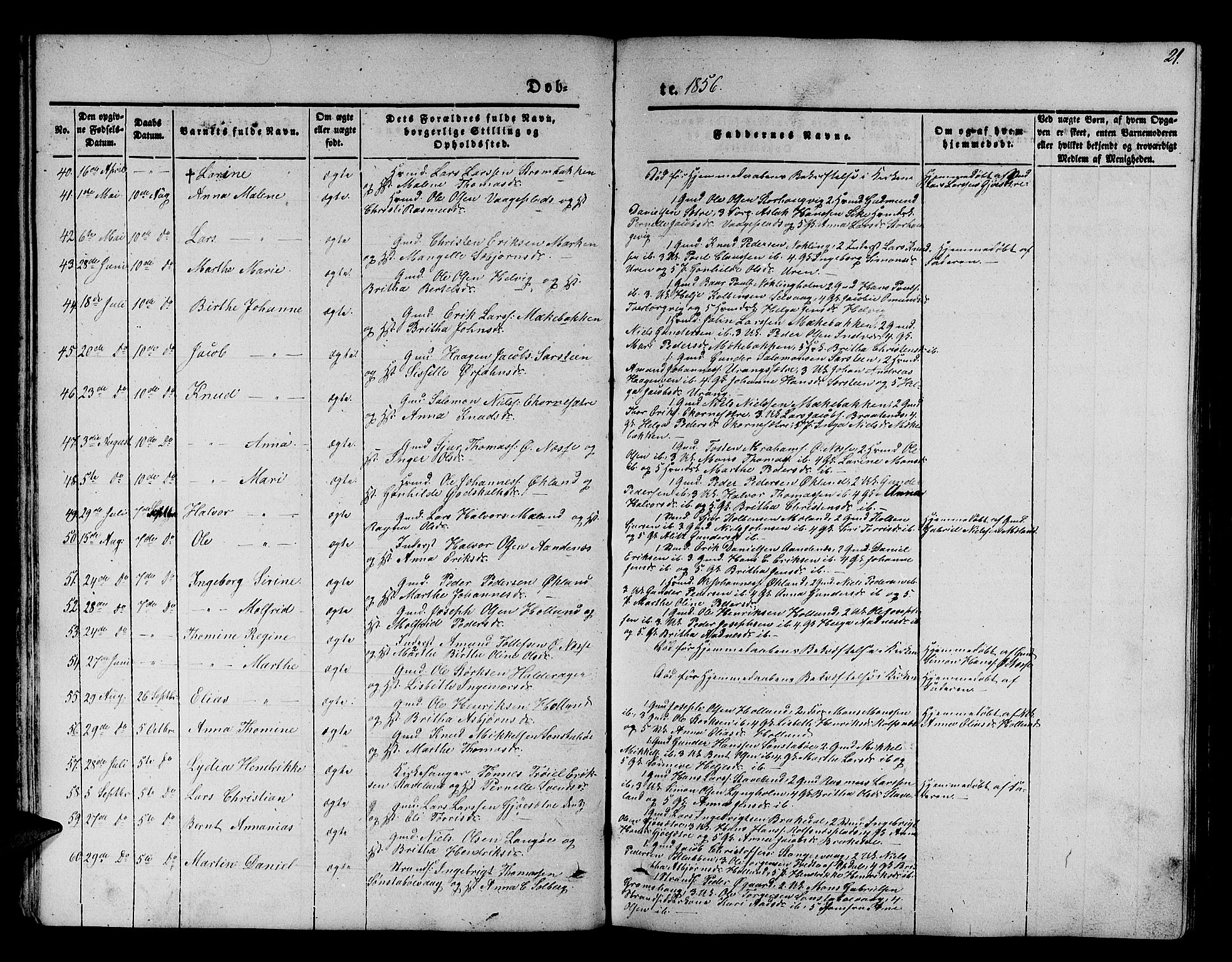 Finnås sokneprestembete, AV/SAB-A-99925/H/Ha/Hab/Habb/L0001: Klokkerbok nr. B 1, 1851-1870, s. 21