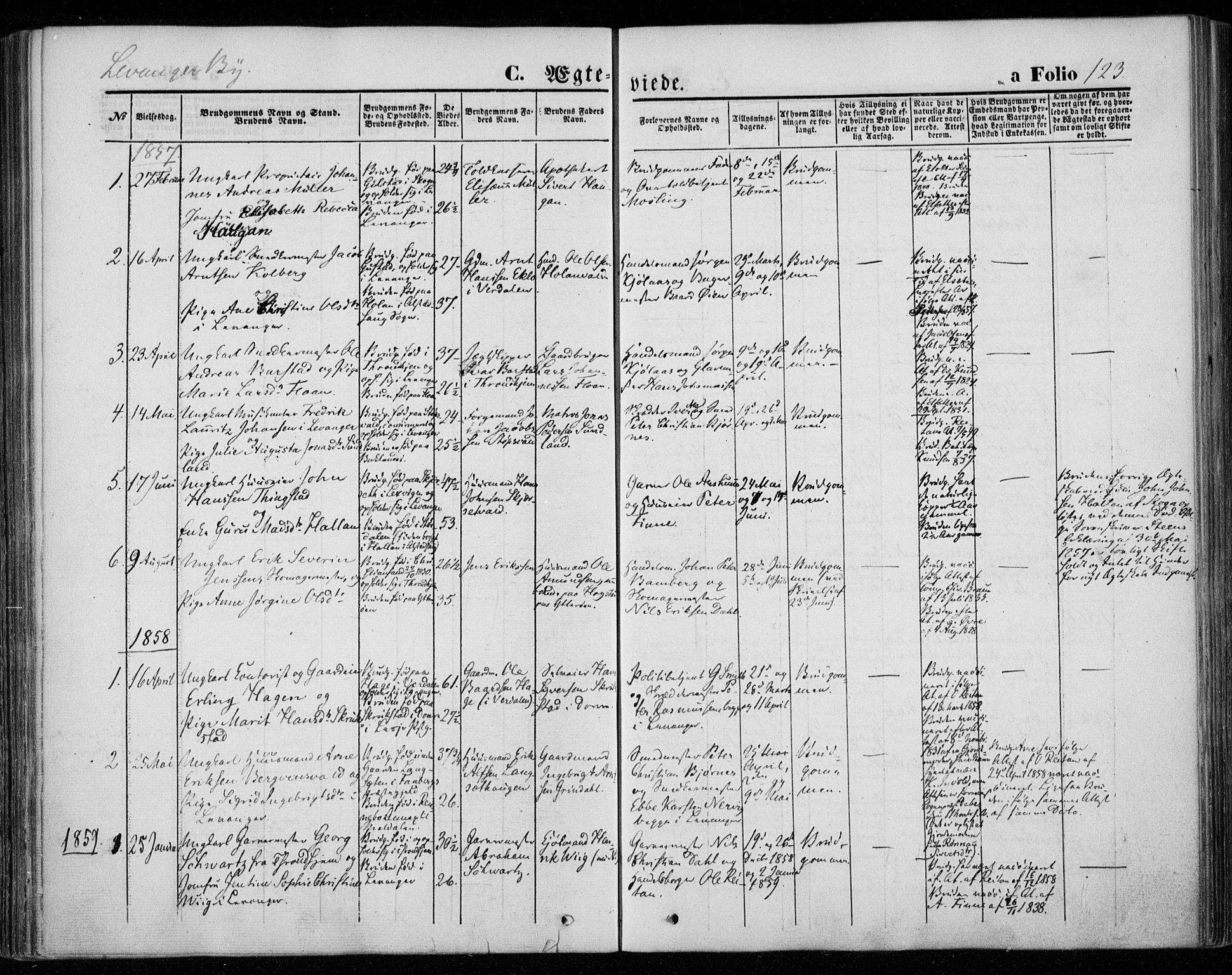 Ministerialprotokoller, klokkerbøker og fødselsregistre - Nord-Trøndelag, SAT/A-1458/720/L0184: Ministerialbok nr. 720A02 /1, 1855-1863, s. 123