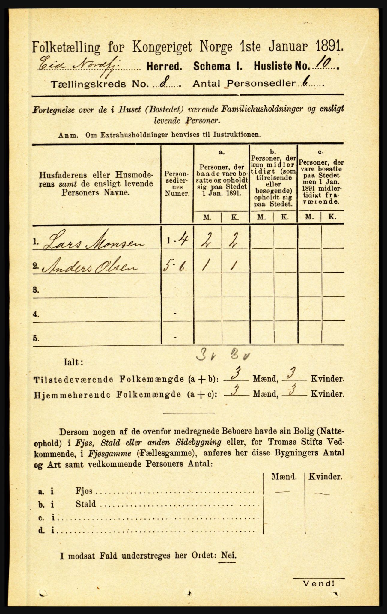 RA, Folketelling 1891 for 1443 Eid herred, 1891, s. 1958