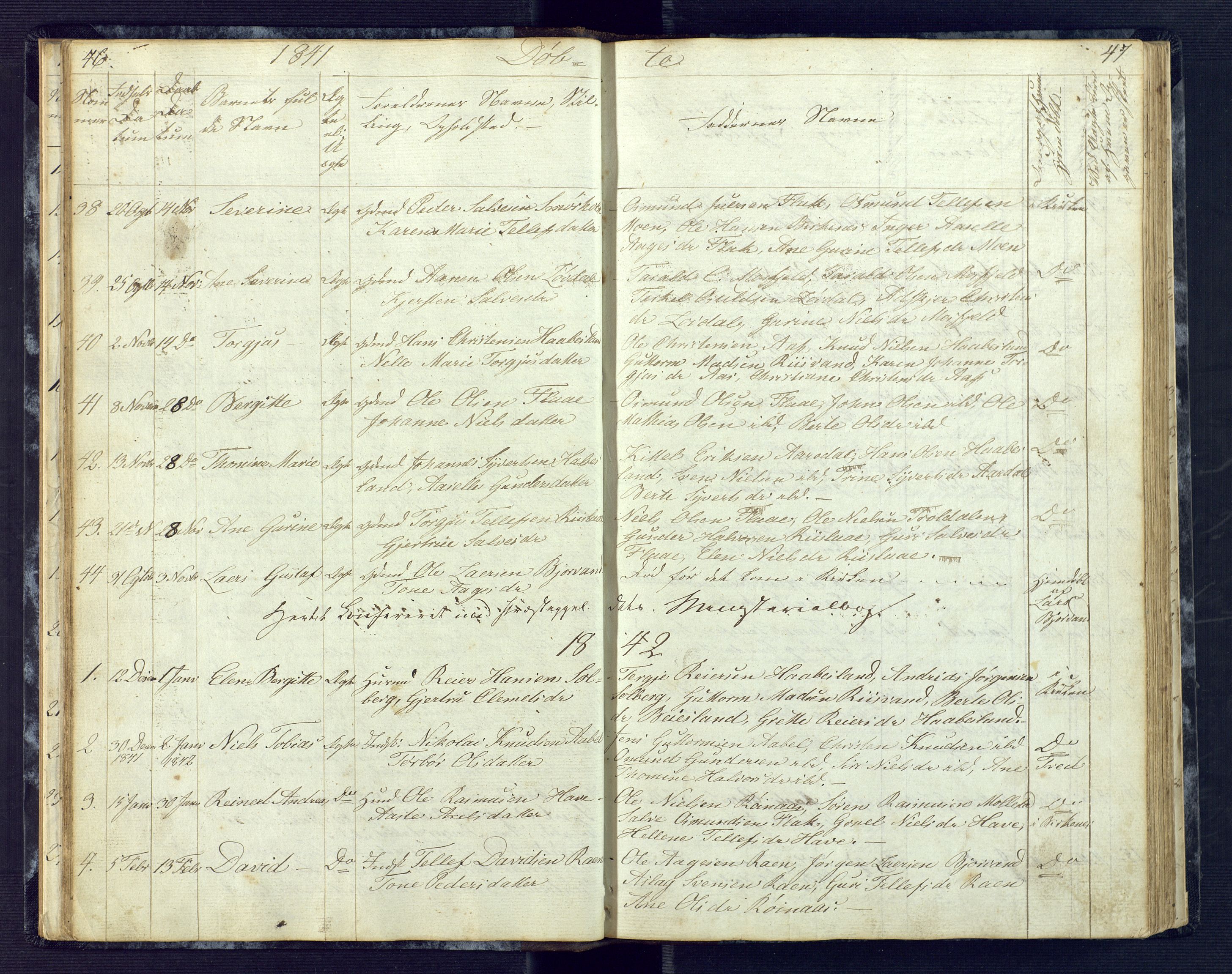 Birkenes sokneprestkontor, SAK/1111-0004/F/Fb/L0001: Klokkerbok nr. B 1, 1837-1856, s. 46-47