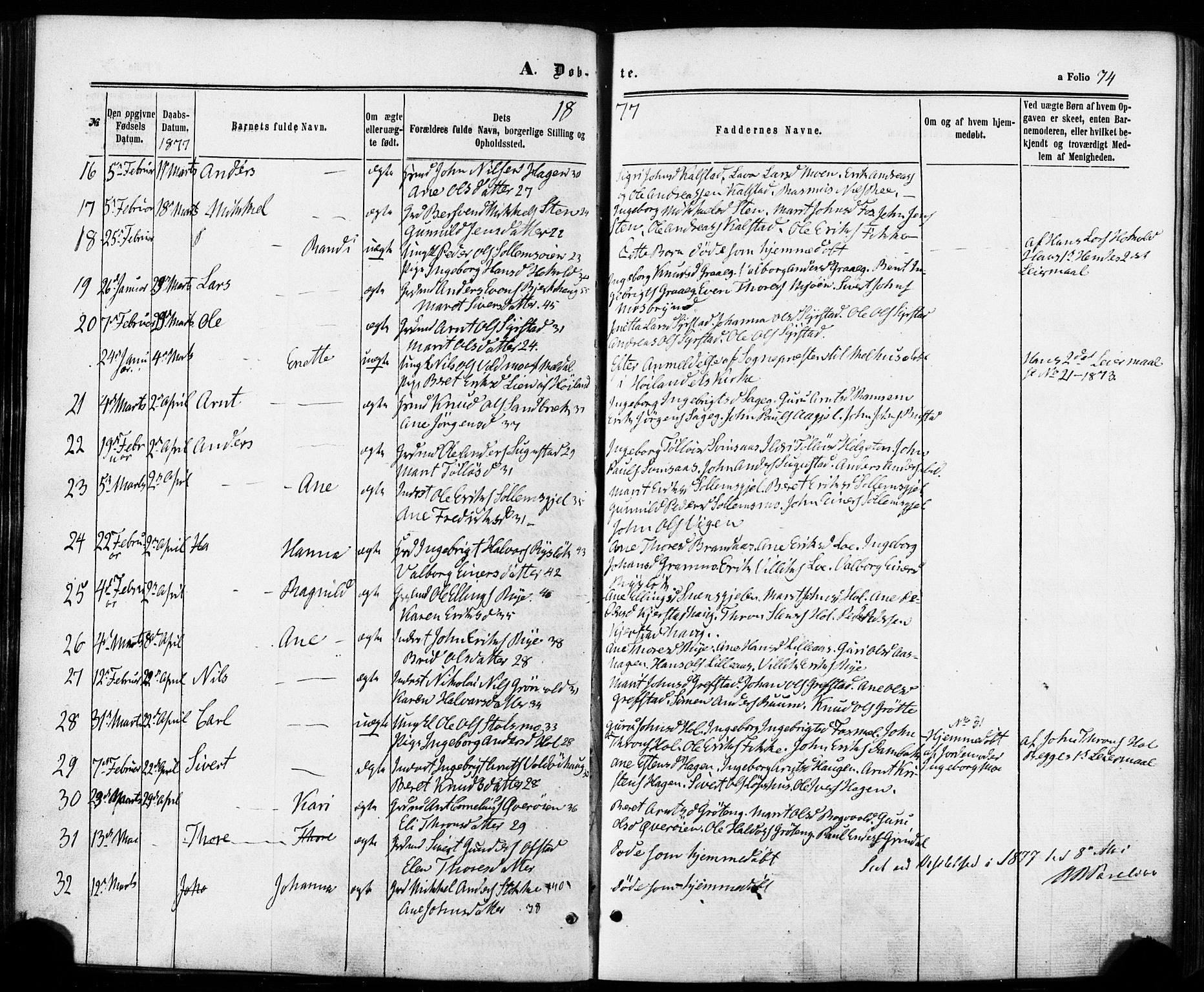 Ministerialprotokoller, klokkerbøker og fødselsregistre - Sør-Trøndelag, SAT/A-1456/672/L0856: Ministerialbok nr. 672A08, 1861-1881, s. 74