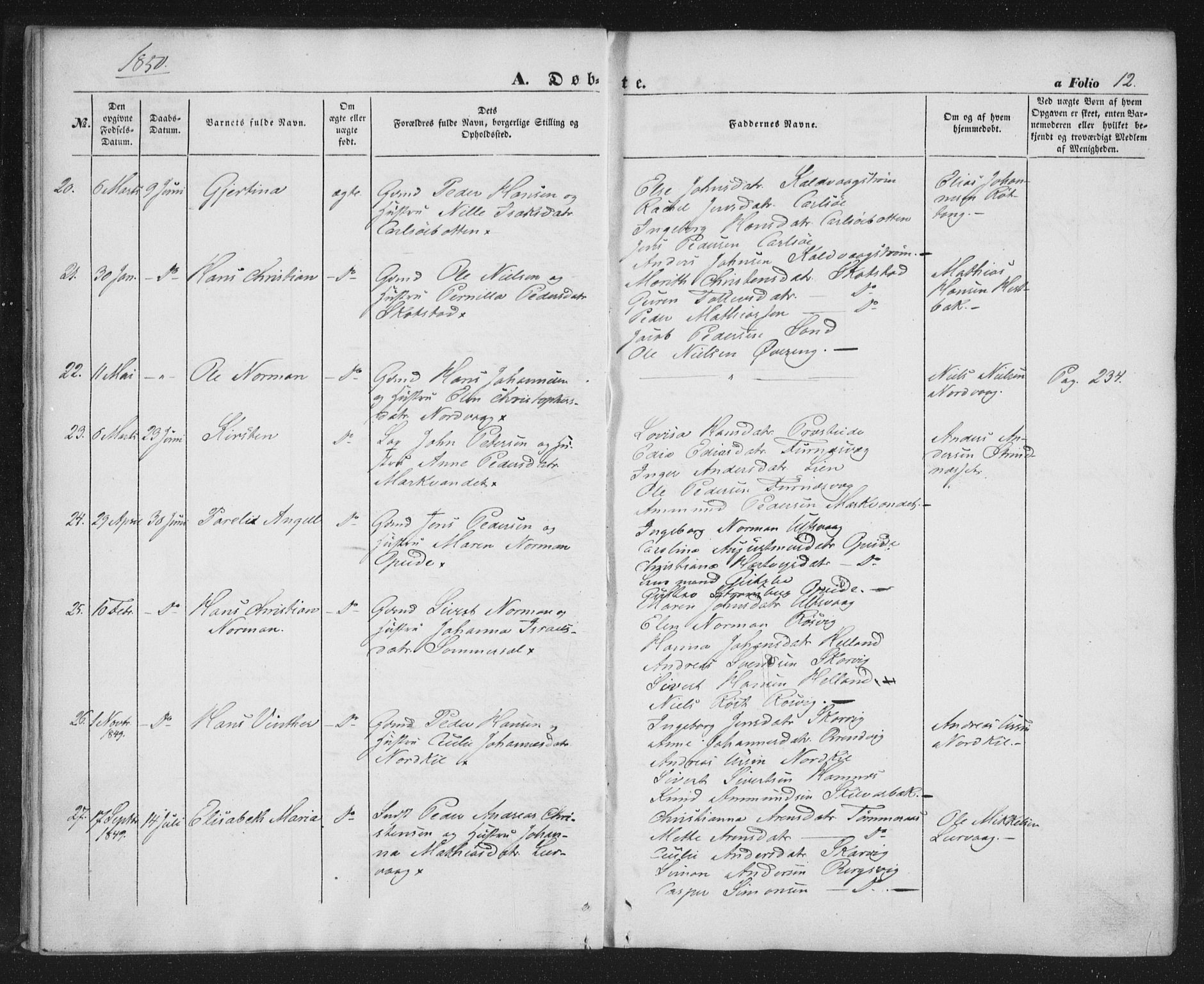 Ministerialprotokoller, klokkerbøker og fødselsregistre - Nordland, AV/SAT-A-1459/859/L0844: Ministerialbok nr. 859A04, 1849-1862, s. 12