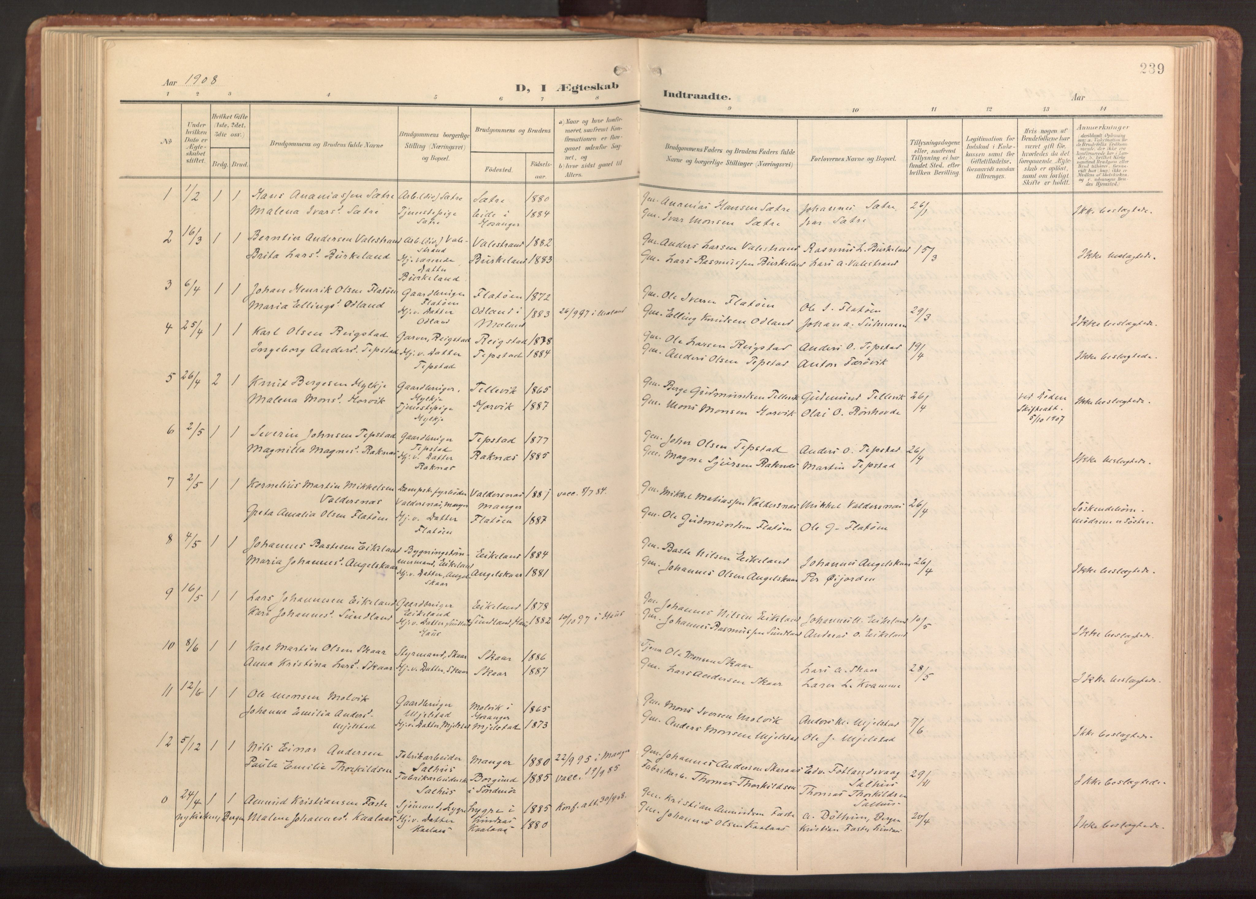 Hamre sokneprestembete, SAB/A-75501/H/Ha/Haa/Haab/L0002: Ministerialbok nr. B 2, 1905-1924, s. 239