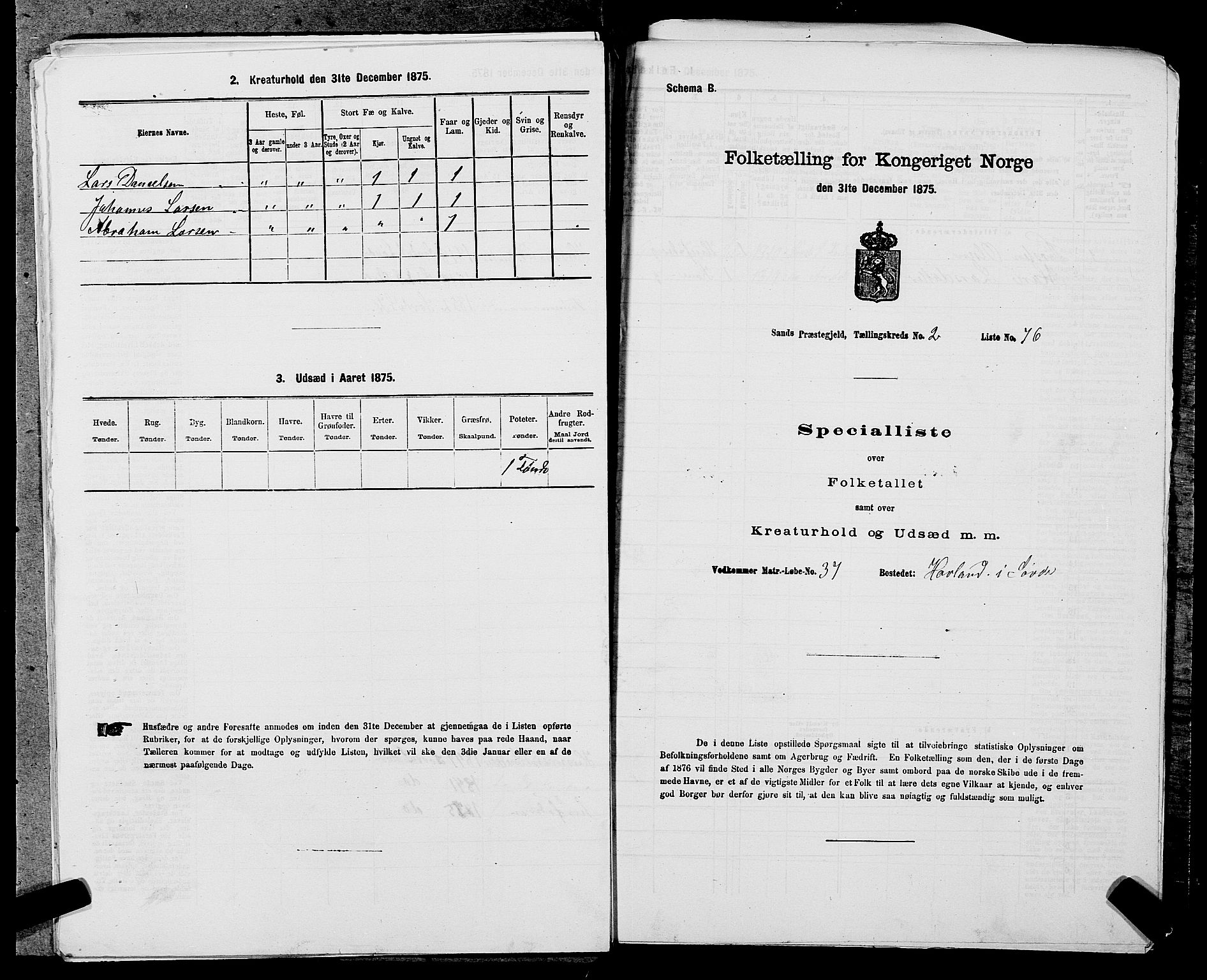 SAST, Folketelling 1875 for 1136P Sand prestegjeld, 1875, s. 1001