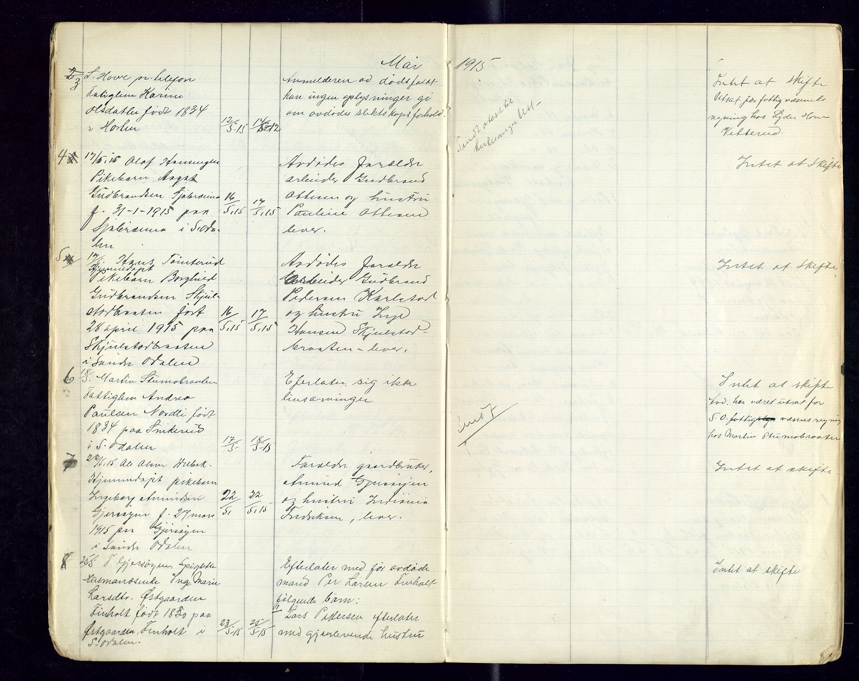 Sør-Odal lensmannskontor, AV/SAH-LHS-022/H/Hb/L0002/0002: Protokoller over anmeldte dødsfall / Protokoll over anmeldte dødsfall, 1915-1921