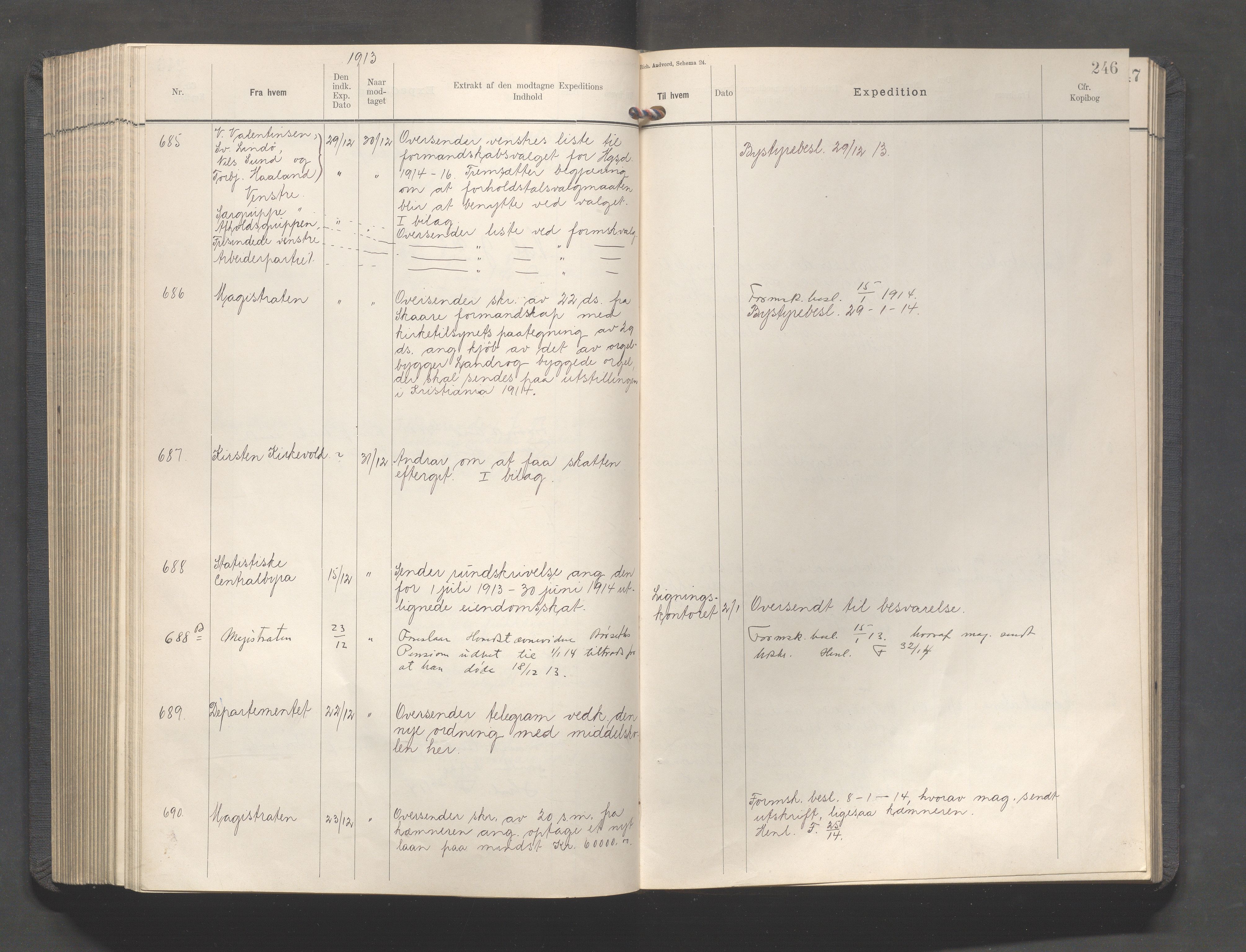 Haugesund kommune - Formannskapet, IKAR/X-0001/C/L0005: Journal, 1912-1914, s. 246