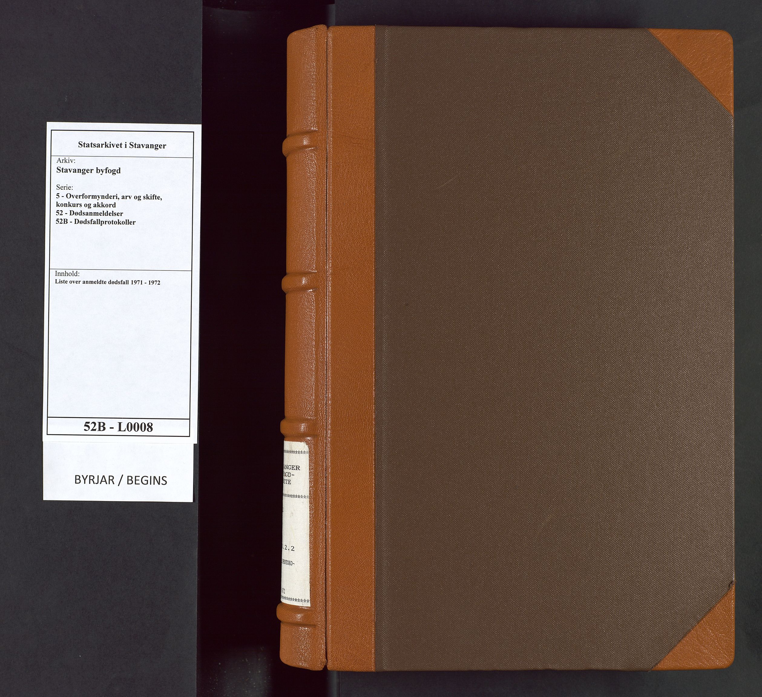 Stavanger byfogd, AV/SAST-A-101408/001/5/52/52B/L0008: Liste over anmeldte dødsfall, 1971-1972