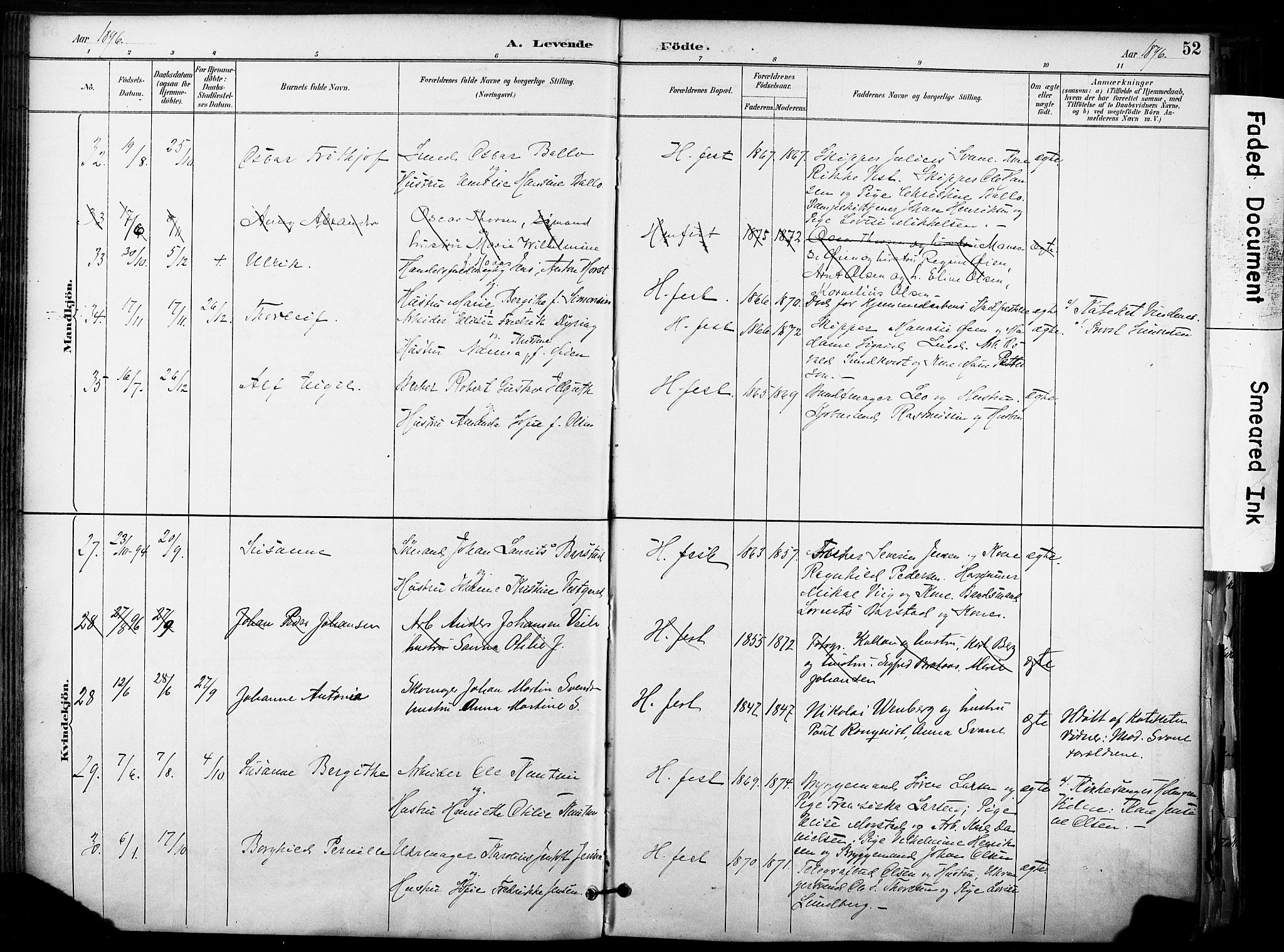 Hammerfest sokneprestkontor, AV/SATØ-S-1347/H/Ha/L0009.kirke: Ministerialbok nr. 9, 1889-1897, s. 52
