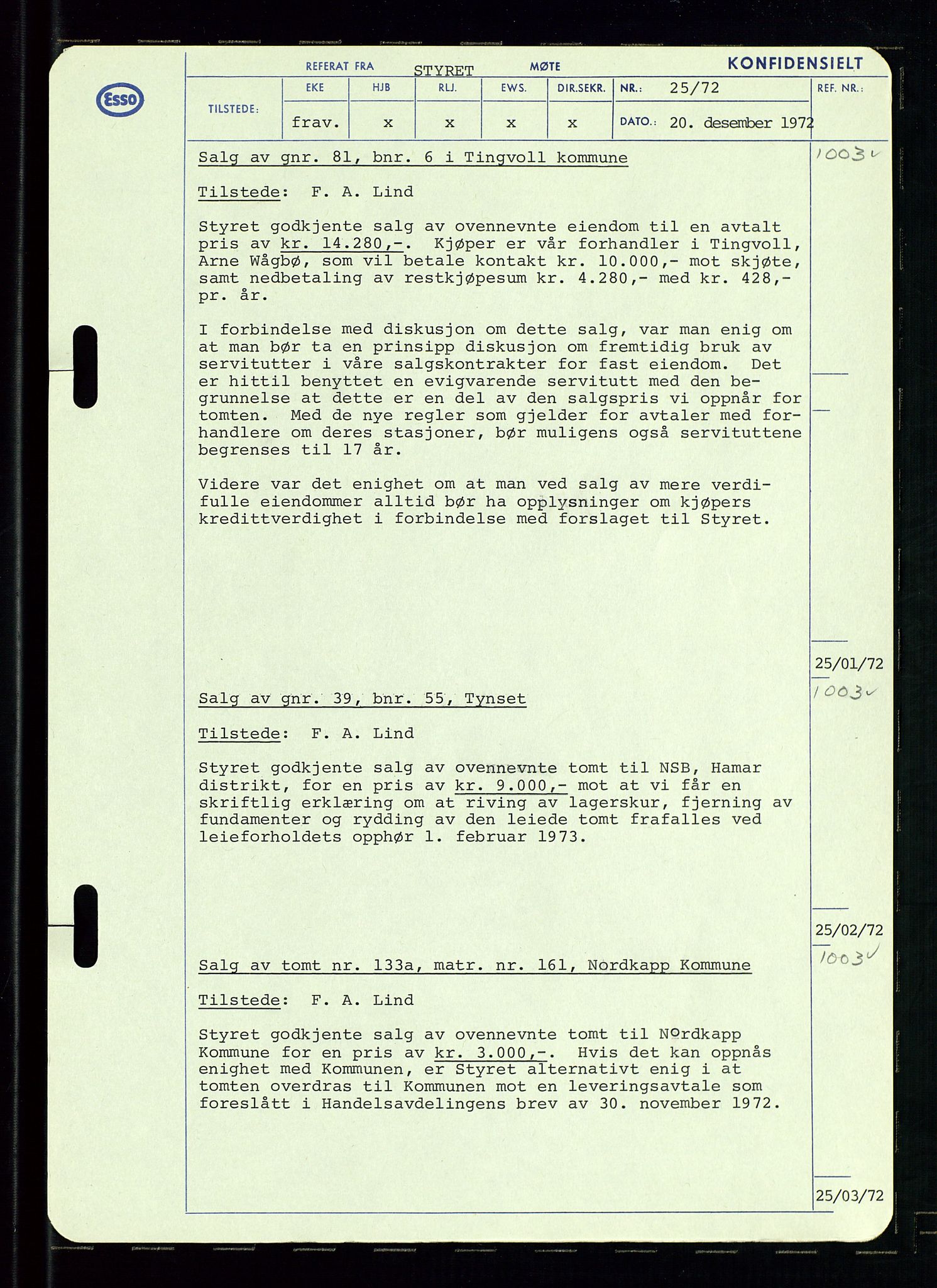Pa 0982 - Esso Norge A/S, SAST/A-100448/A/Aa/L0003/0002: Den administrerende direksjon Board minutes (styrereferater) og Bedriftforsamlingsprotokoll / Den administrerende direksjon Board minutes (styrereferater), 1970-1974, s. 94