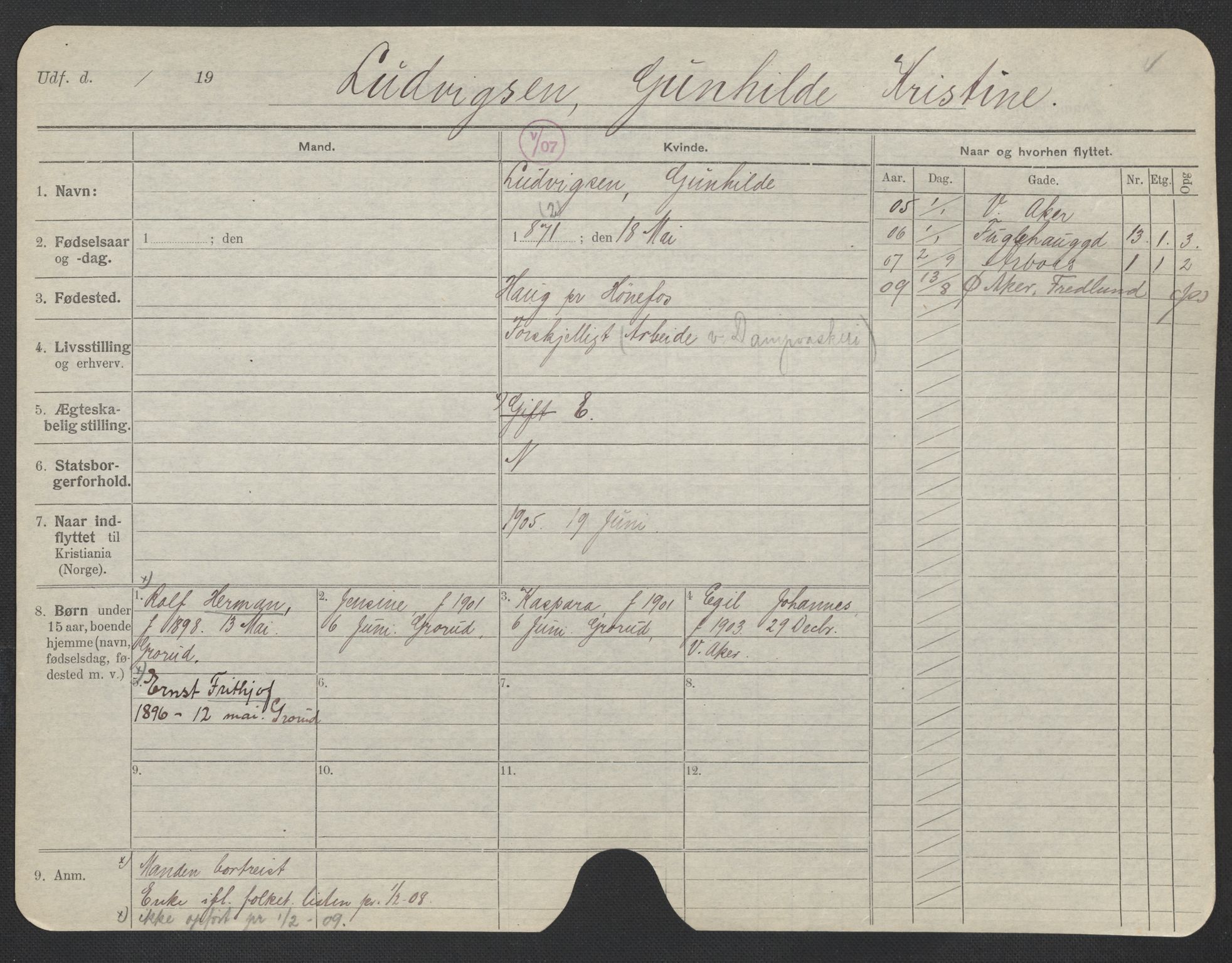 Oslo folkeregister, Registerkort, AV/SAO-A-11715/F/Fa/Fac/L0020: Kvinner, 1906-1914, s. 231a