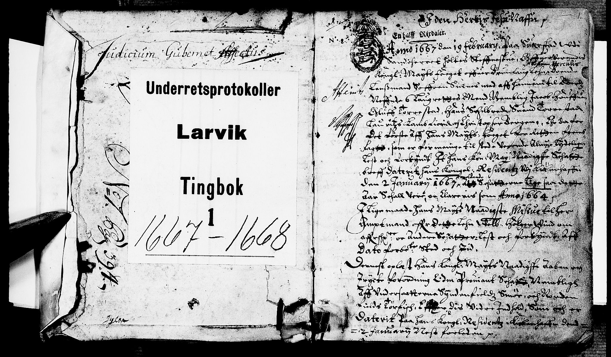 Larvik sorenskriveri, SAKO/A-83/F/Fa/L0001c: Tingbok, 1667-1668, s. 1
