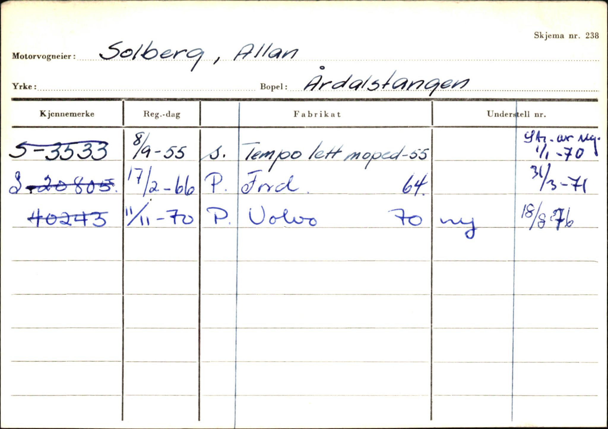 Statens vegvesen, Sogn og Fjordane vegkontor, SAB/A-5301/4/F/L0146: Registerkort Årdal R-Å samt diverse kort, 1945-1975, s. 492