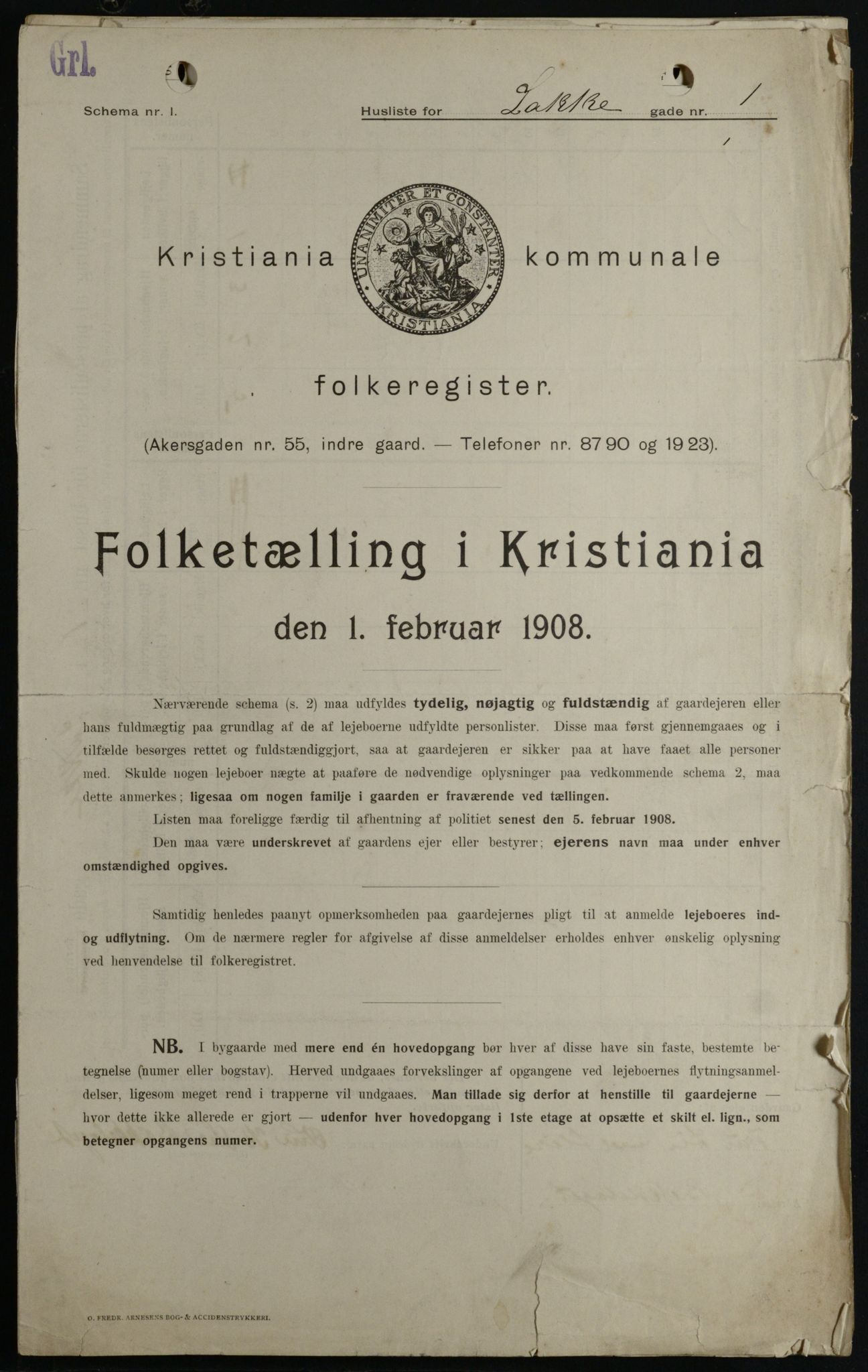 OBA, Kommunal folketelling 1.2.1908 for Kristiania kjøpstad, 1908, s. 49576