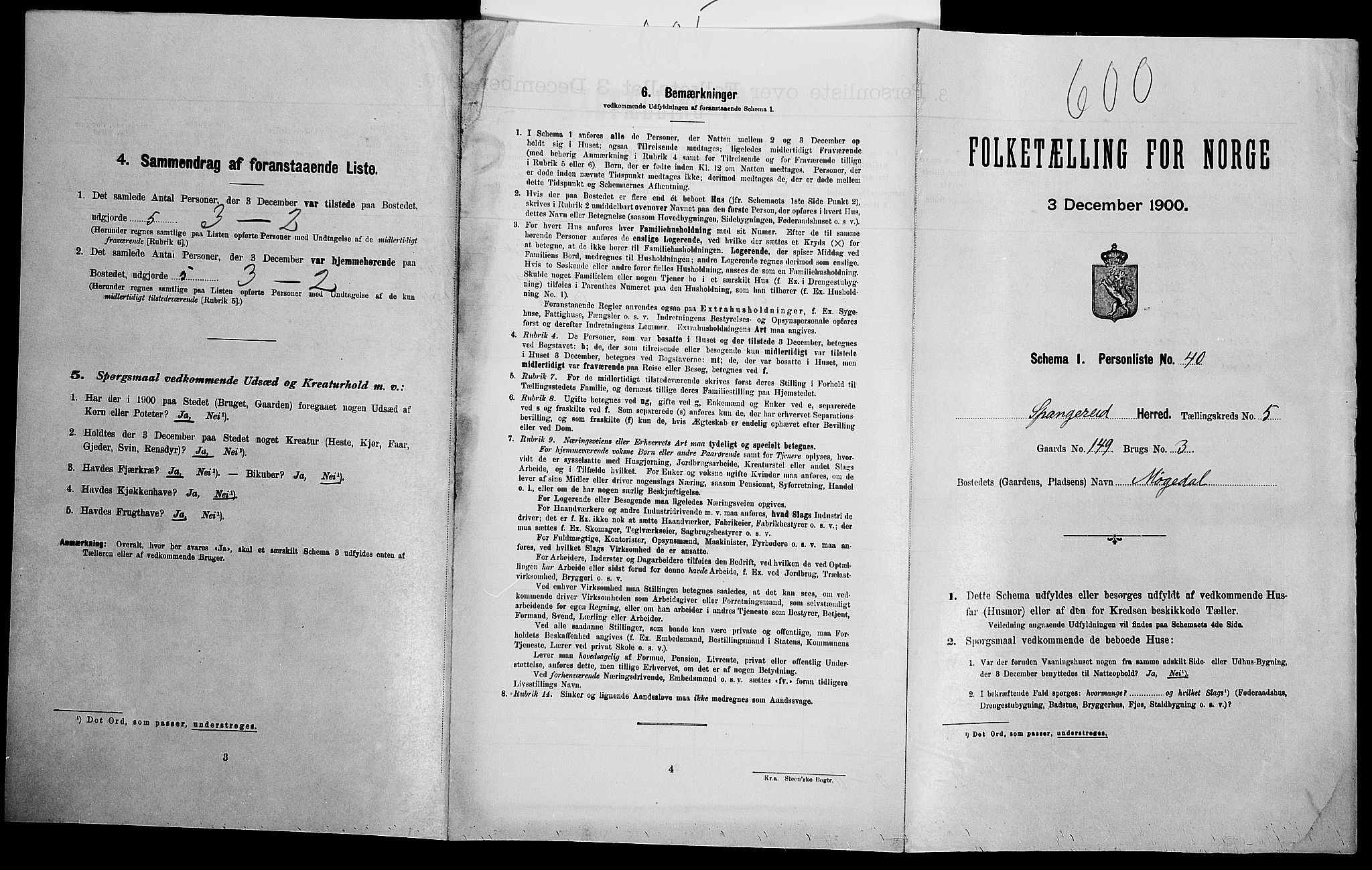SAK, Folketelling 1900 for 1030 Spangereid herred, 1900, s. 726