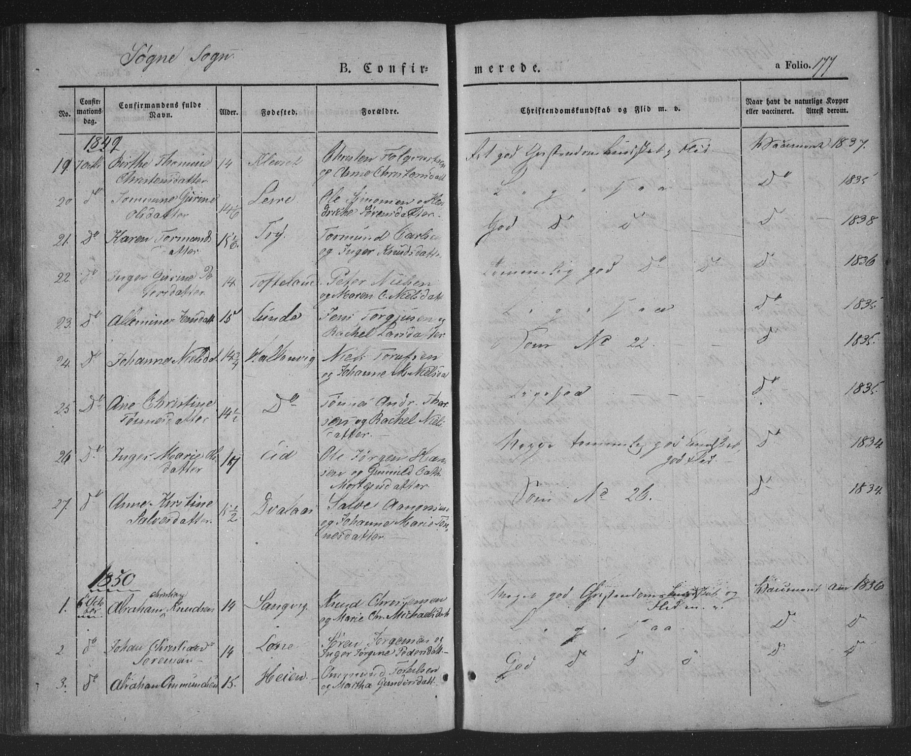 Søgne sokneprestkontor, SAK/1111-0037/F/Fa/Fab/L0009: Ministerialbok nr. A 9, 1838-1853, s. 177