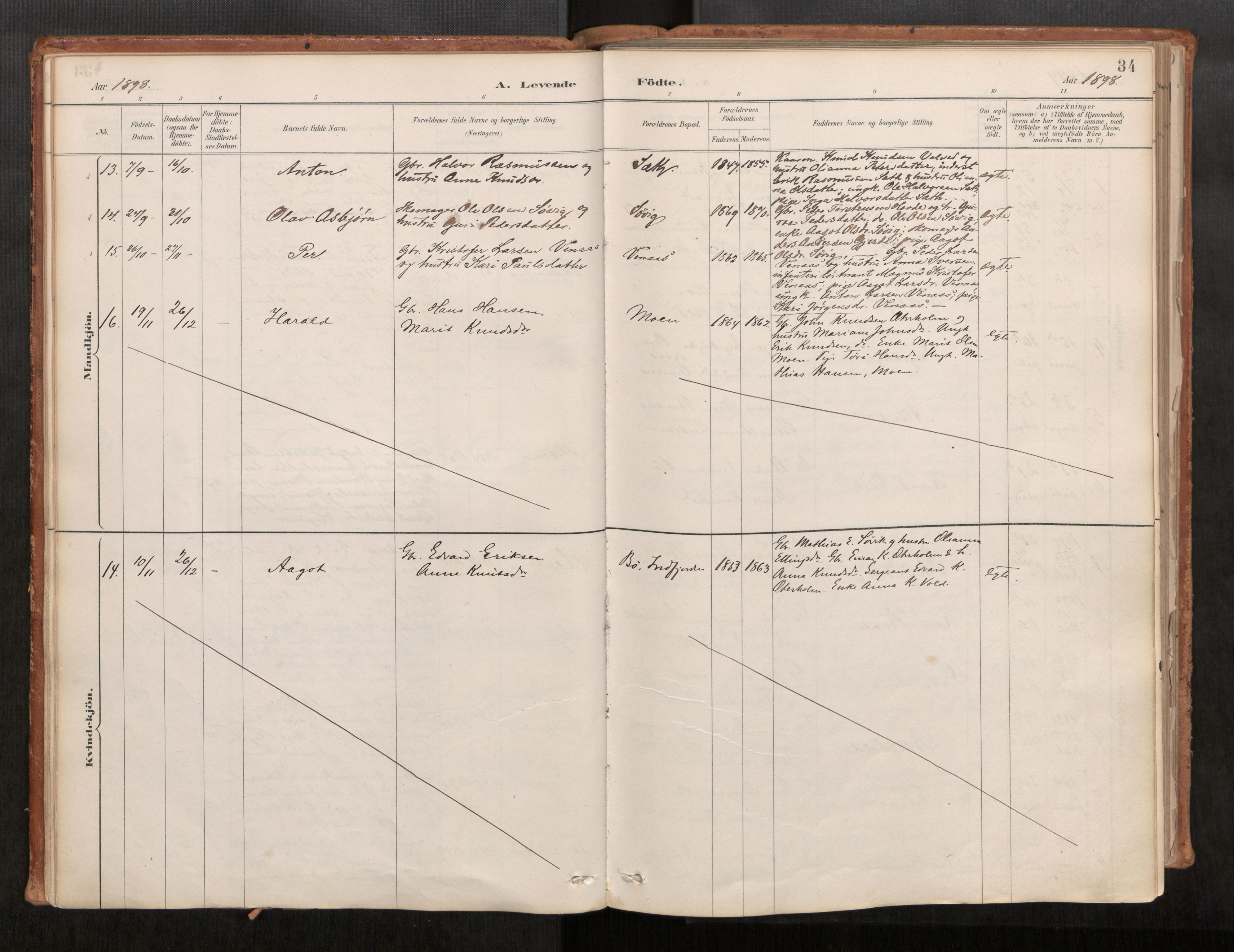 Ministerialprotokoller, klokkerbøker og fødselsregistre - Møre og Romsdal, SAT/A-1454/543/L0568: Ministerialbok nr. 543A03, 1885-1915, s. 34