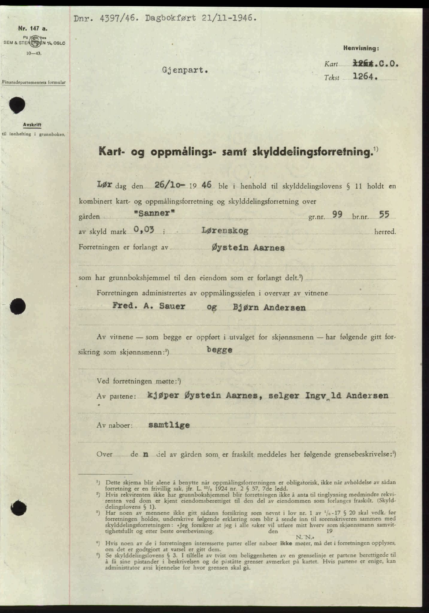 Nedre Romerike sorenskriveri, AV/SAO-A-10469/G/Gb/Gbd/L0017: Pantebok nr. 17, 1946-1946, Dagboknr: 4397/1946