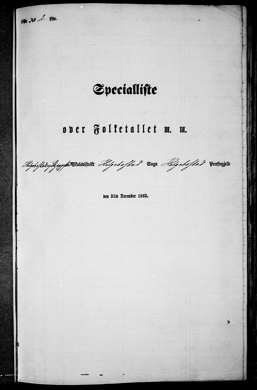 RA, Folketelling 1865 for 1034P Hægebostad prestegjeld, 1865, s. 20