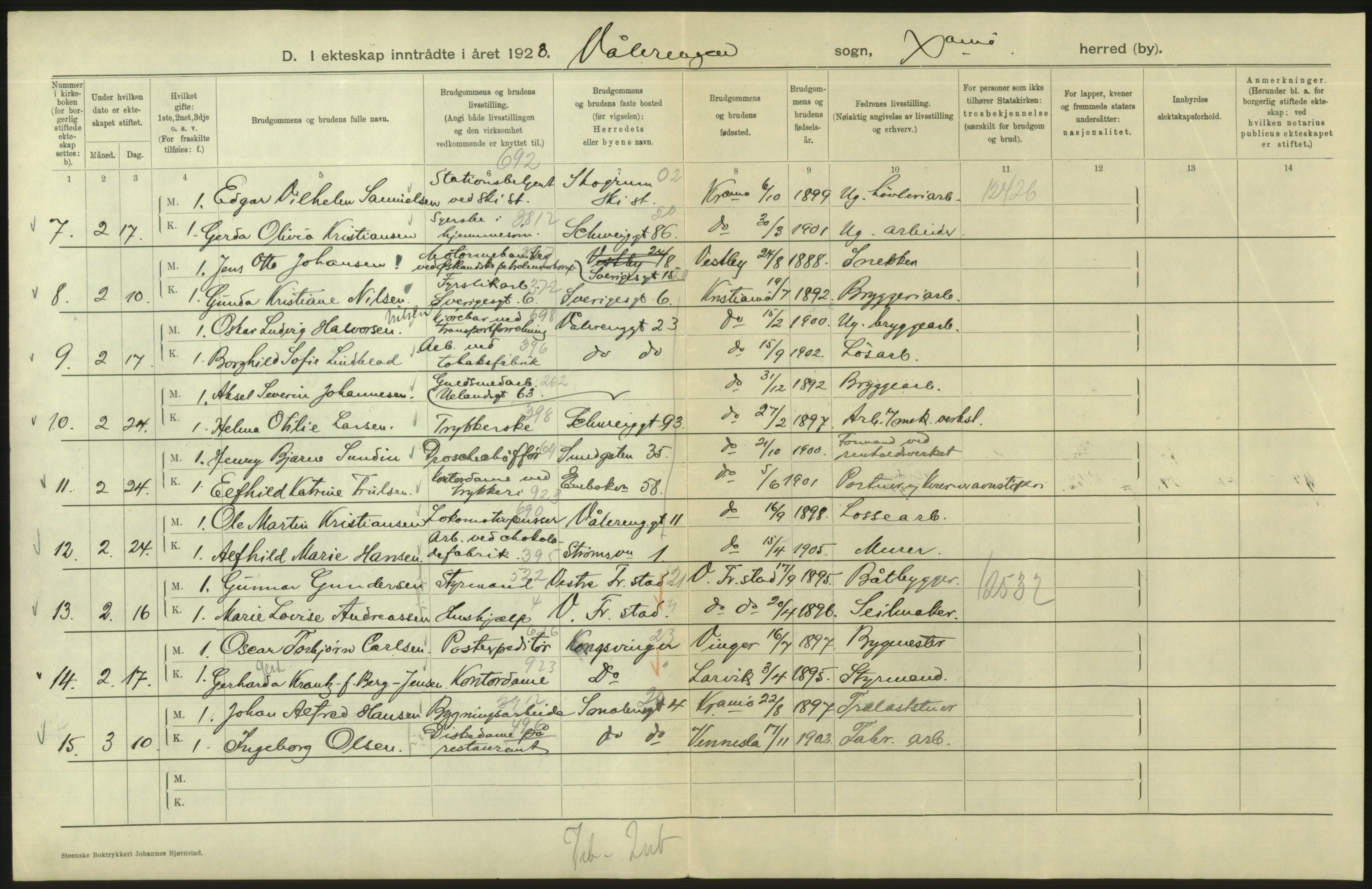 Statistisk sentralbyrå, Sosiodemografiske emner, Befolkning, AV/RA-S-2228/D/Df/Dfc/Dfcc/L0008: Kristiania: Gifte, 1923, s. 818