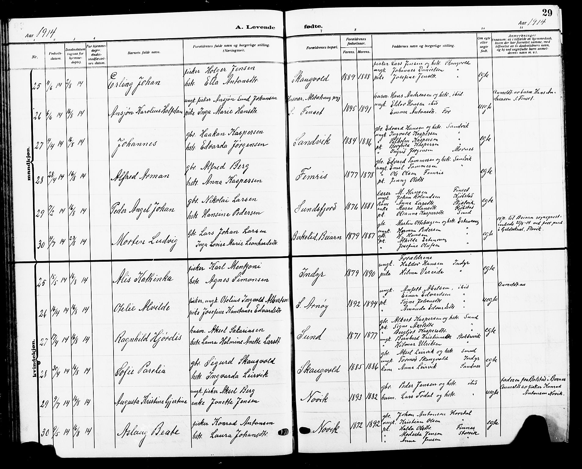 Ministerialprotokoller, klokkerbøker og fødselsregistre - Nordland, AV/SAT-A-1459/805/L0110: Klokkerbok nr. 805C06, 1909-1924, s. 29