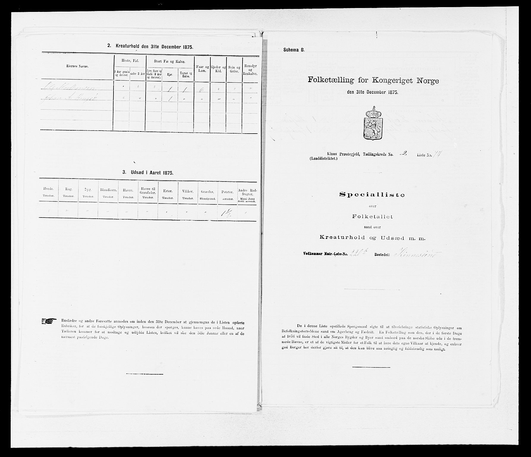 SAB, Folketelling 1875 for 1437L Kinn prestegjeld, Kinn sokn og Svanøy sokn, 1875, s. 311