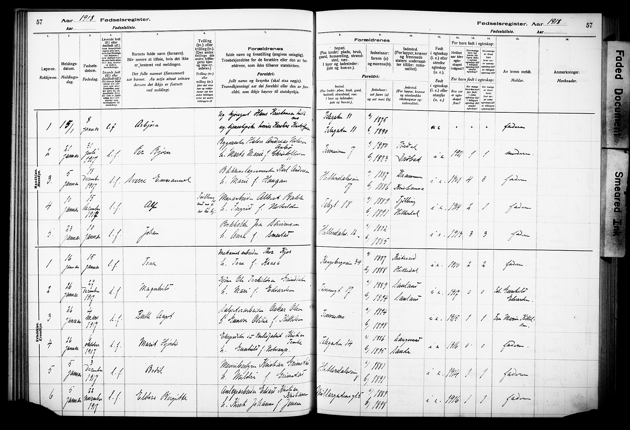 Notodden kirkebøker, AV/SAKO-A-290/J/Ja/L0001: Fødselsregister nr. 1, 1916-1924, s. 57