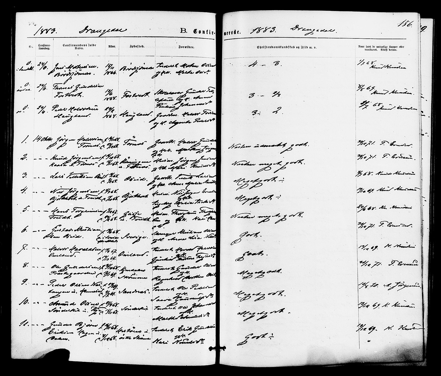Drangedal kirkebøker, AV/SAKO-A-258/F/Fa/L0009: Ministerialbok nr. 9 /1, 1872-1884, s. 186