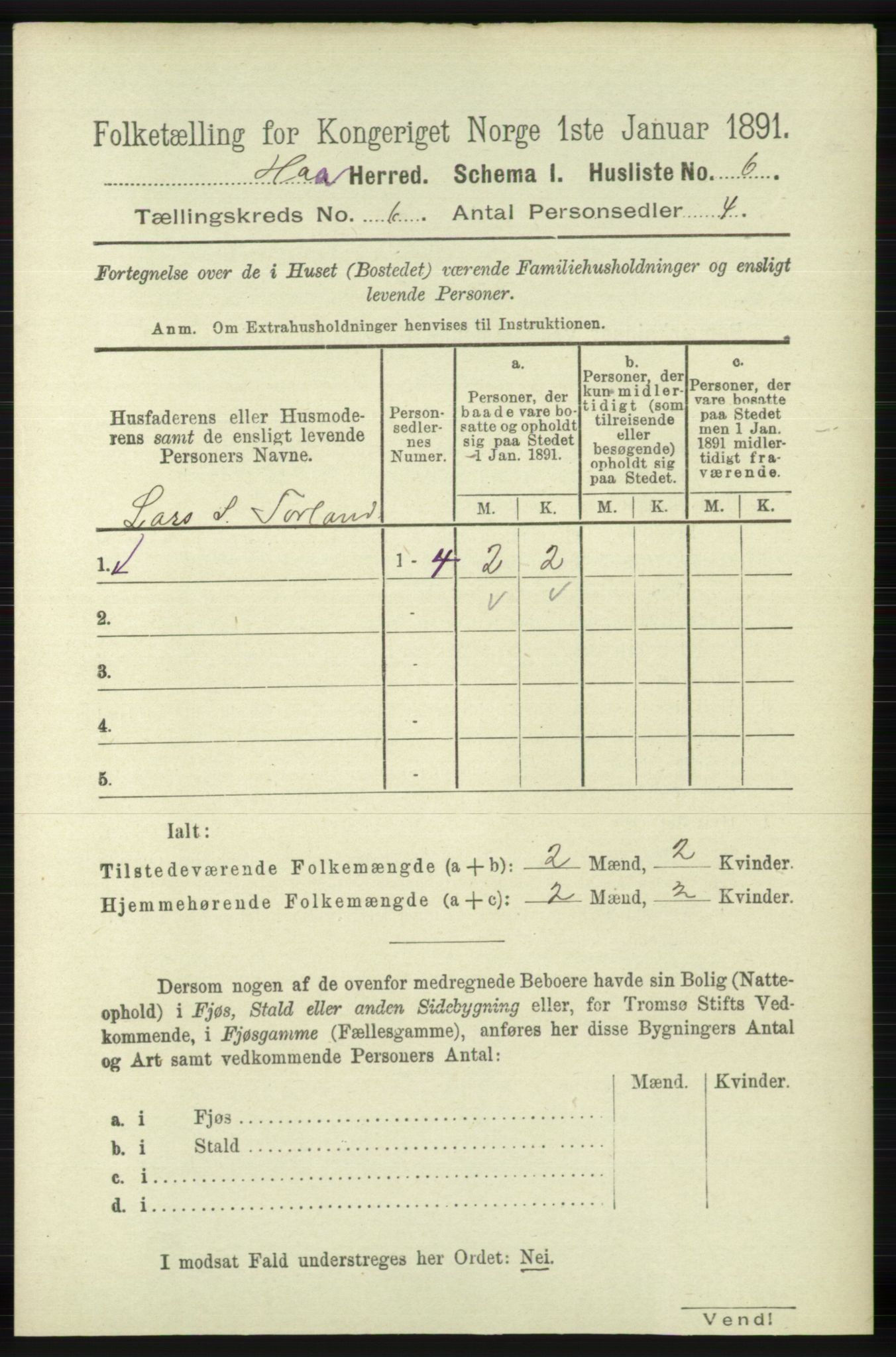 RA, Folketelling 1891 for 1119 Hå herred, 1891, s. 1693