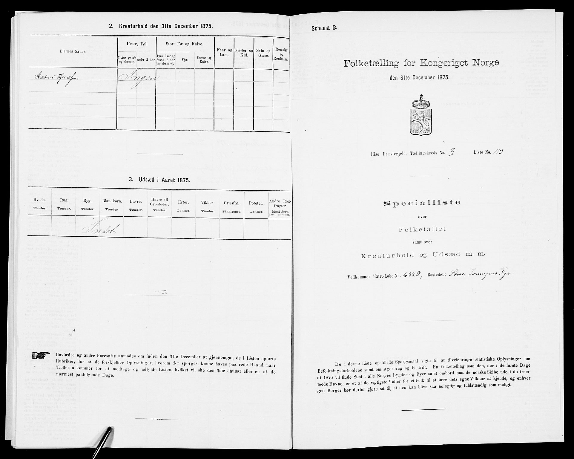 SAK, Folketelling 1875 for 0922P Hisøy prestegjeld, 1875, s. 718