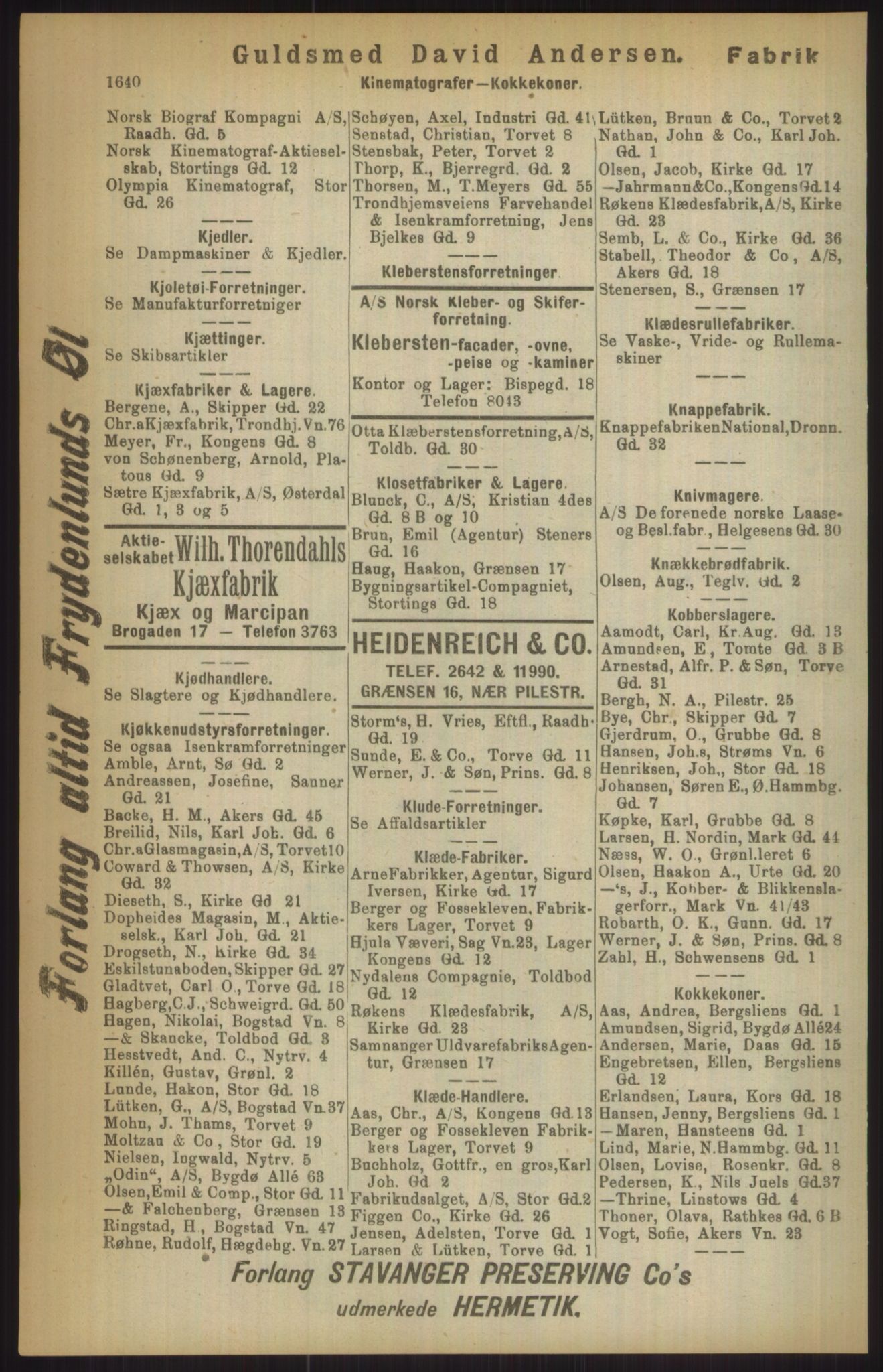 Kristiania/Oslo adressebok, PUBL/-, 1911, s. 1640