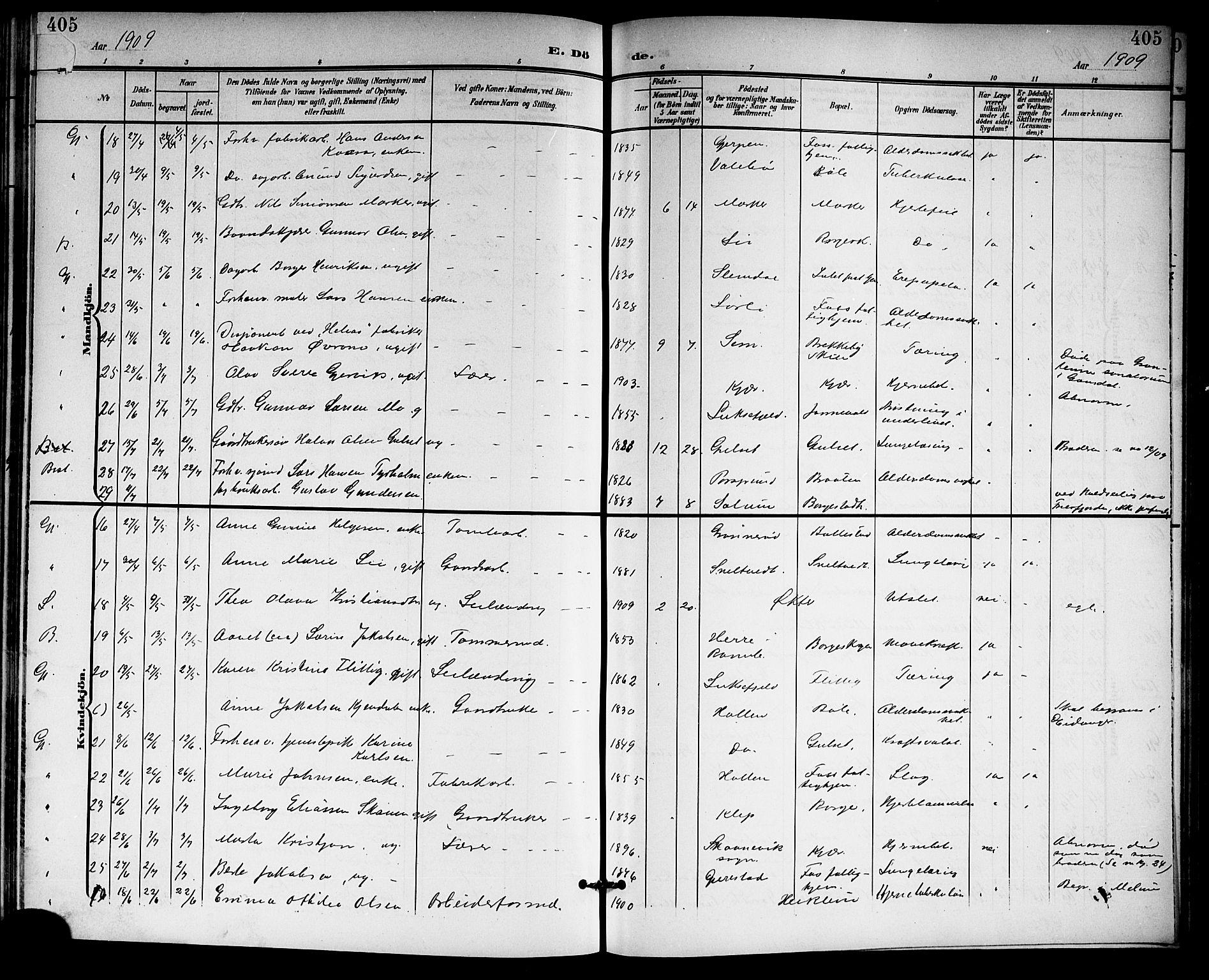 Gjerpen kirkebøker, AV/SAKO-A-265/G/Ga/L0003: Klokkerbok nr. I 3, 1901-1919, s. 405