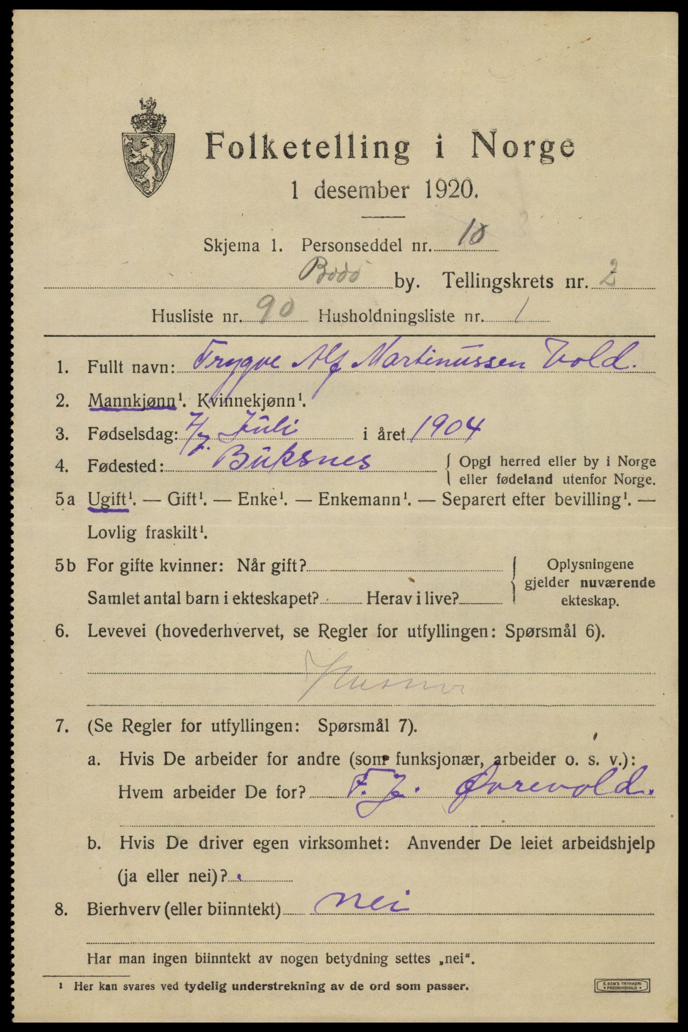 SAT, Folketelling 1920 for 1804 Bodø kjøpstad, 1920, s. 5665