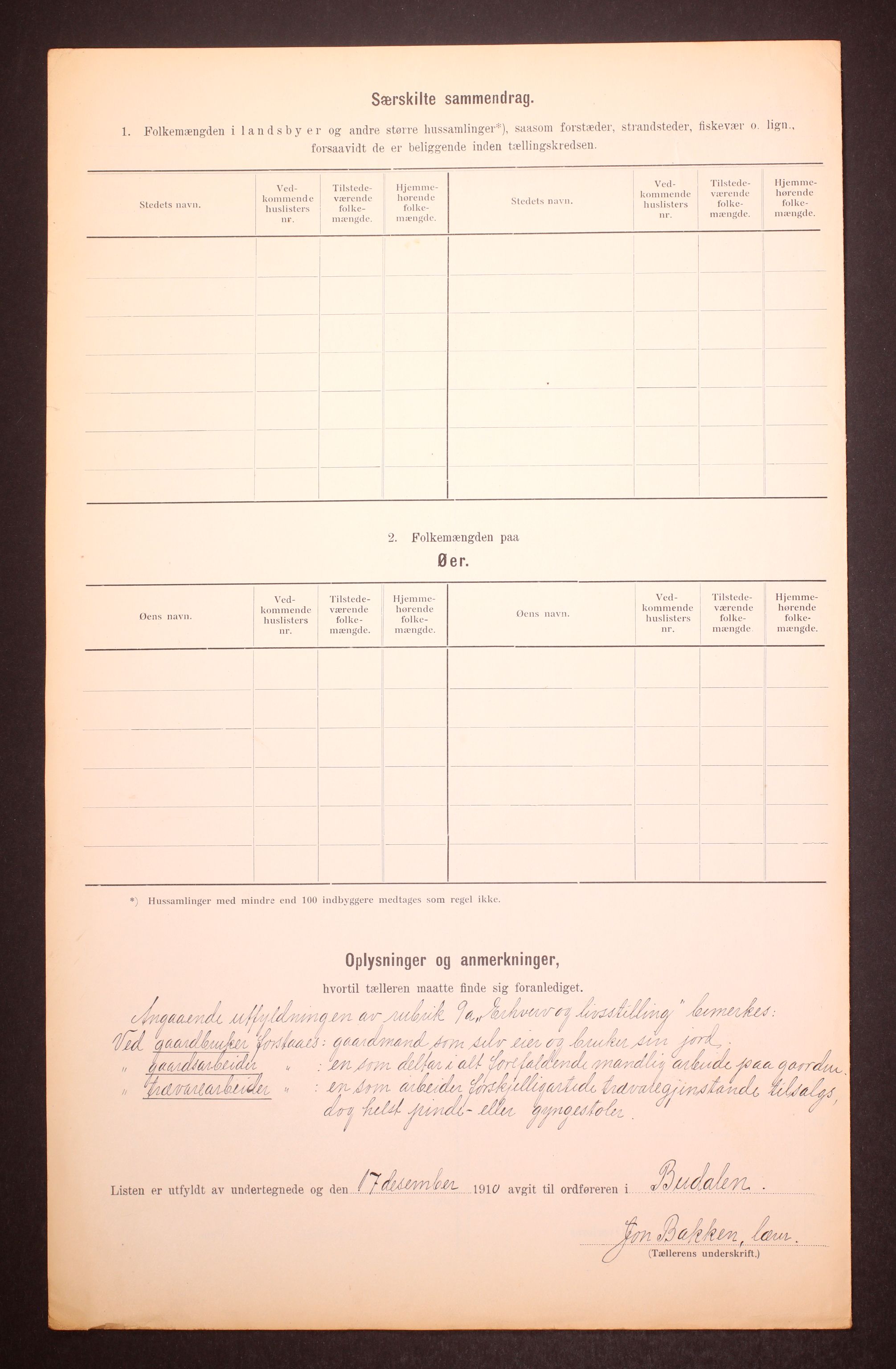 RA, Folketelling 1910 for 1647 Budal herred, 1910, s. 6